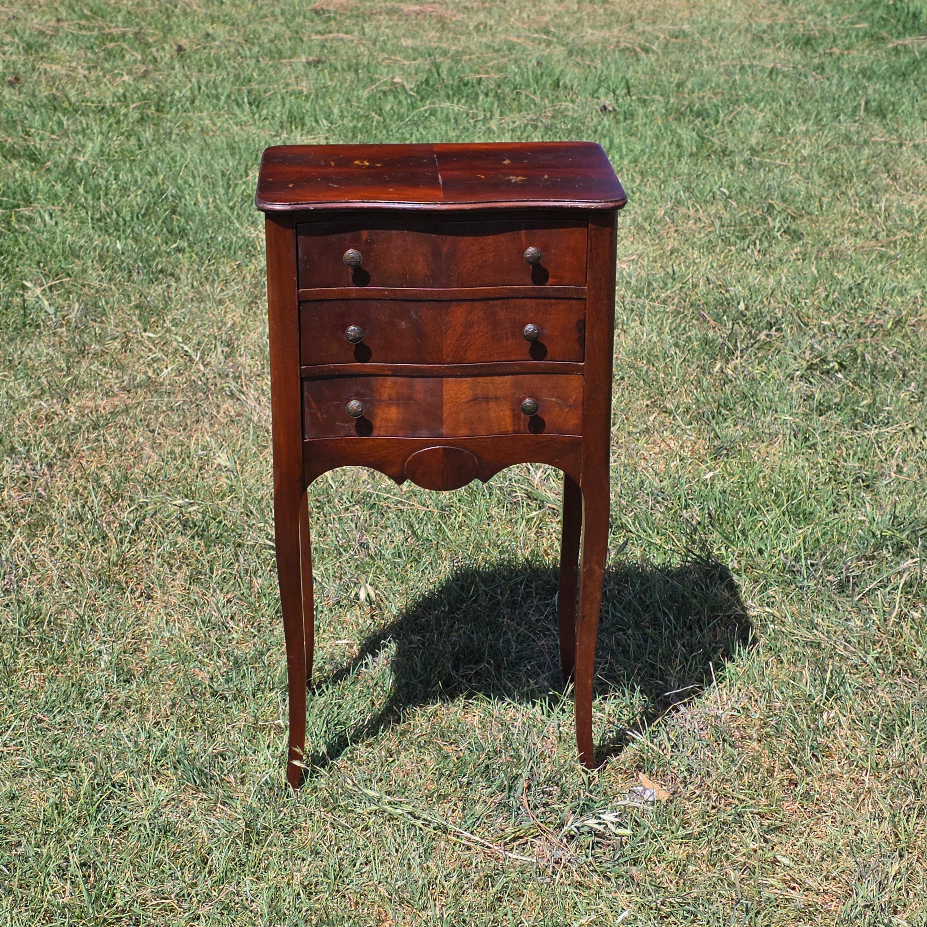 Vintage Ferguson Bros Wood Nightstand Side Table Drawer Bow Front Brown 28.5" H