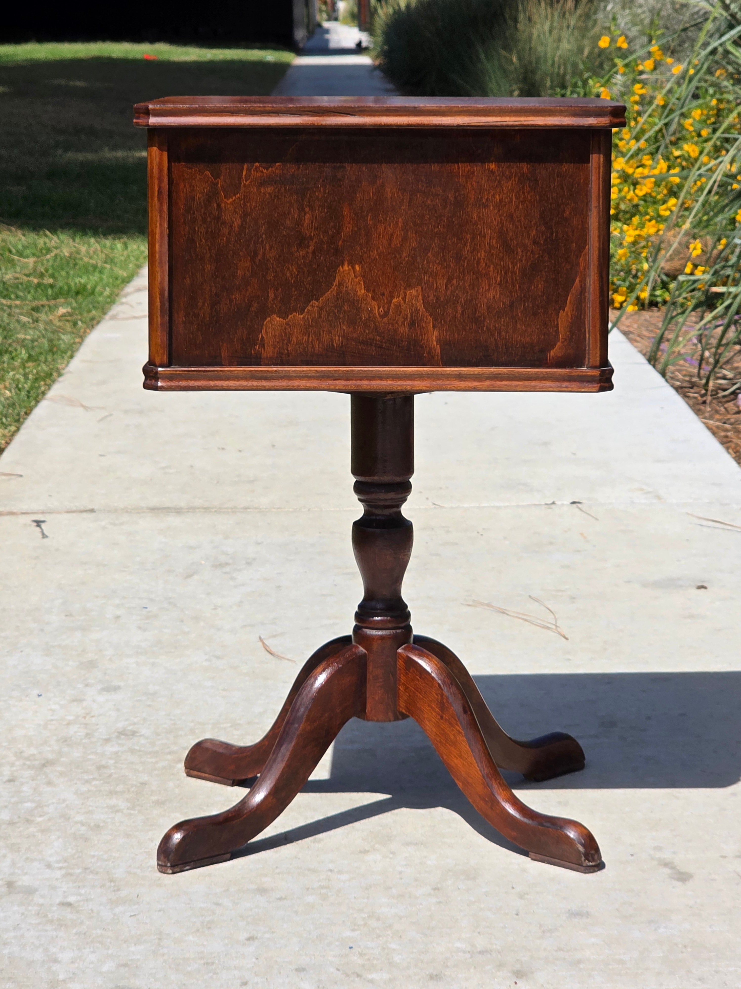 Vintage Duncan Phyfe Style Sewing Cabinet Side Table Mahogany Wood Spool Drawer