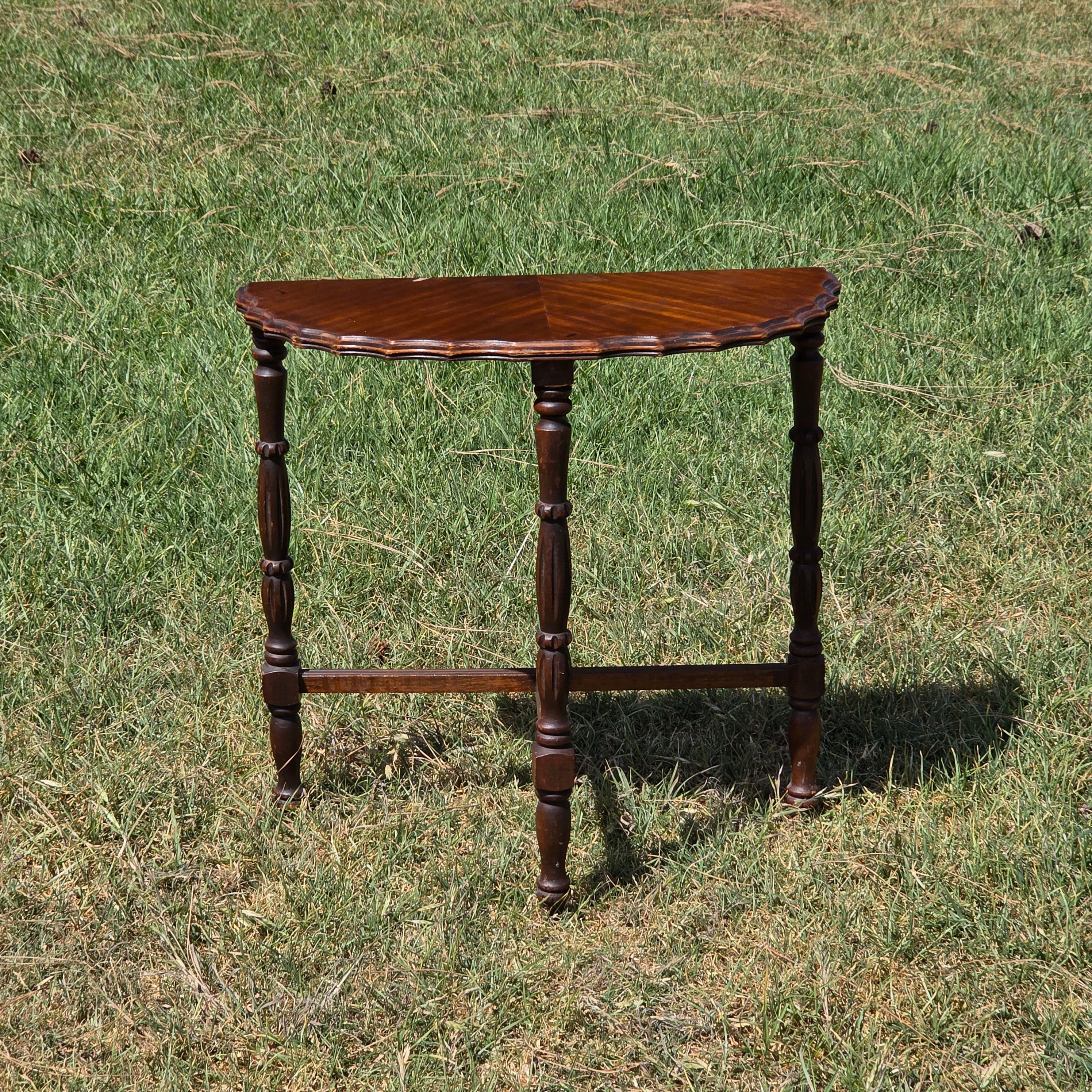 Vintage Half Moon Table Art Deco Plant Stand Reverse Veneer Damage Need Repair