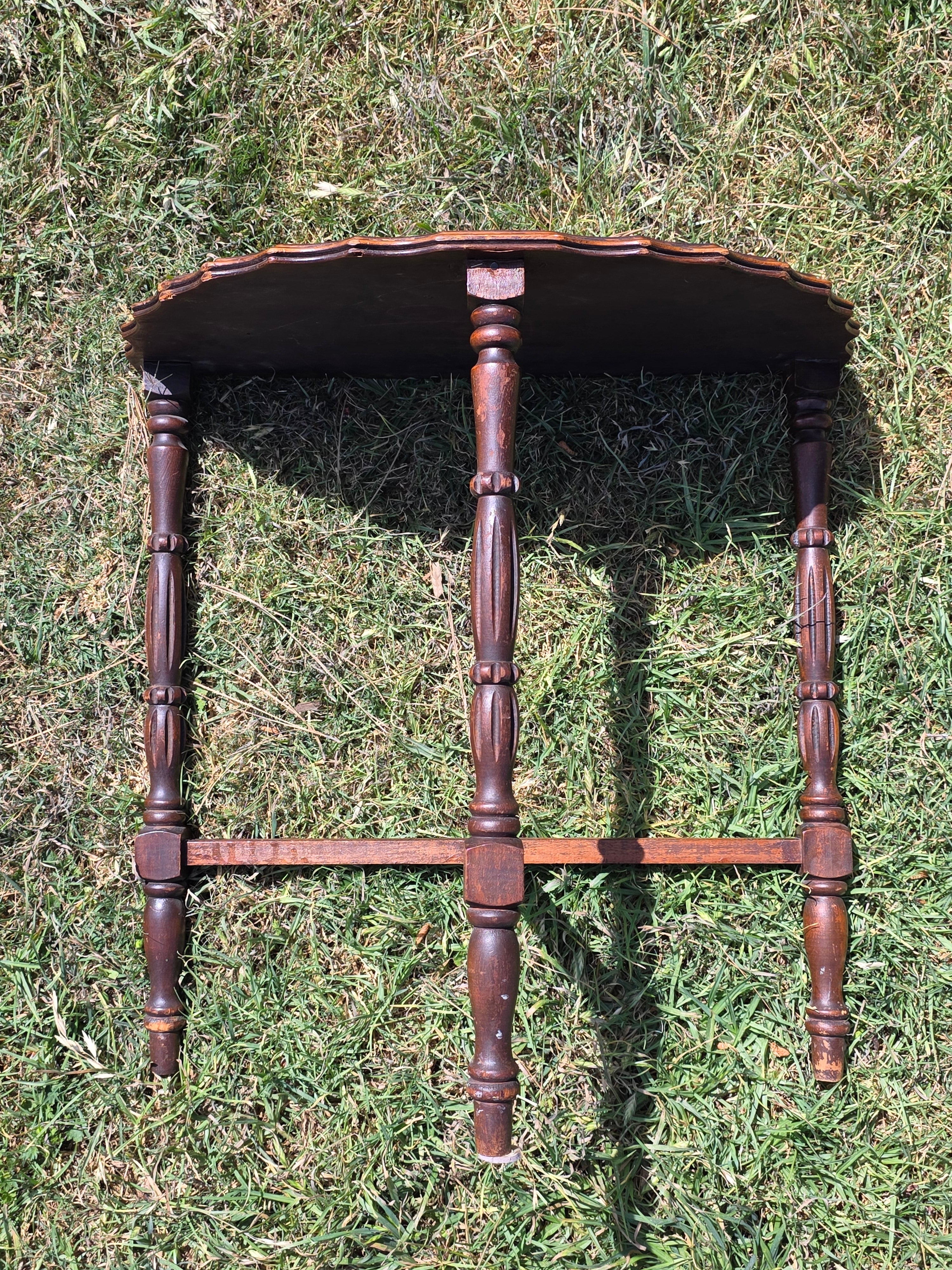 Vintage Half Moon Table Art Deco Plant Stand Reverse Veneer Damage Need Repair