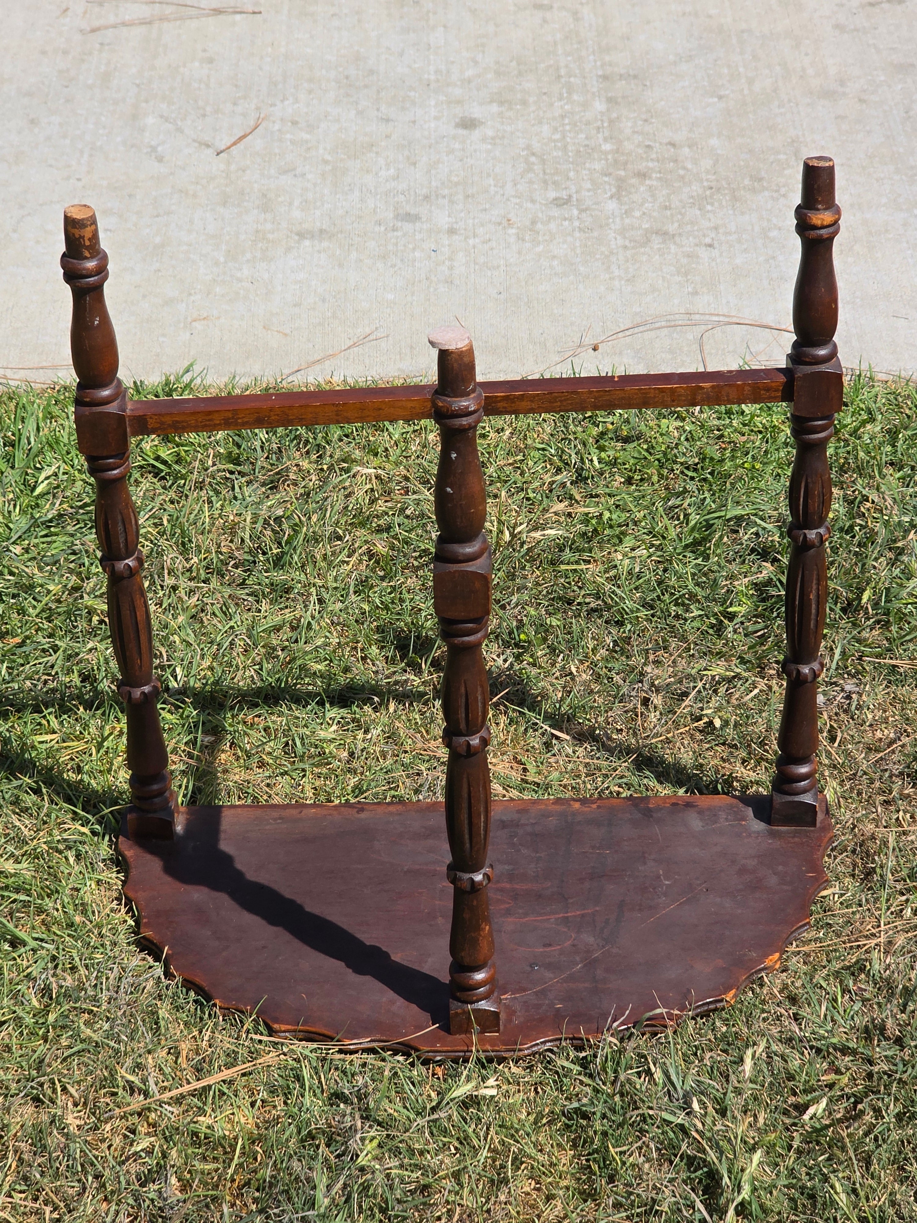 Vintage Half Moon Table Art Deco Plant Stand Reverse Veneer Damage Need Repair