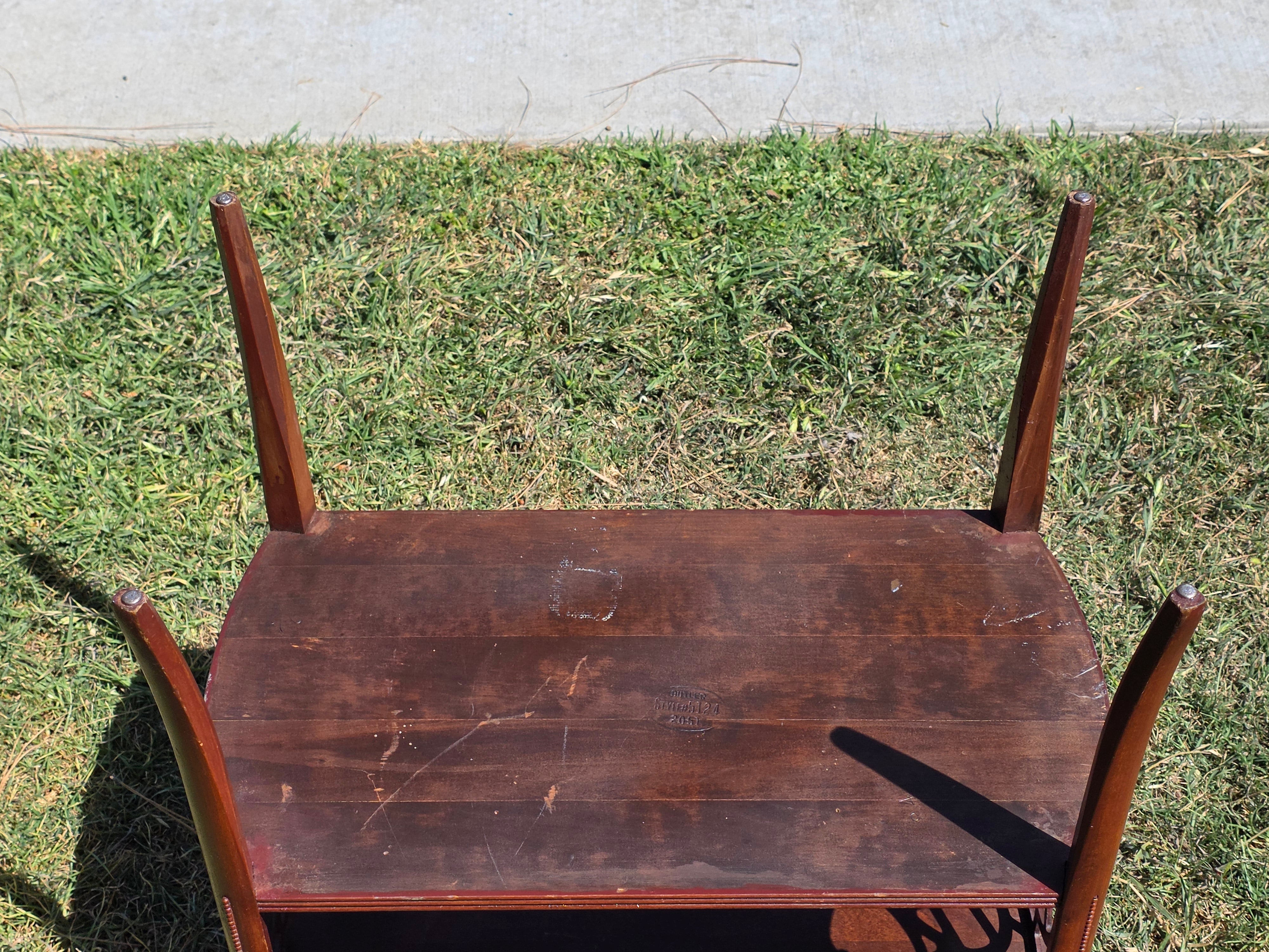 Vintage Butler Side Table Magazine Rack Mahogany Fretwork Beaded Leg