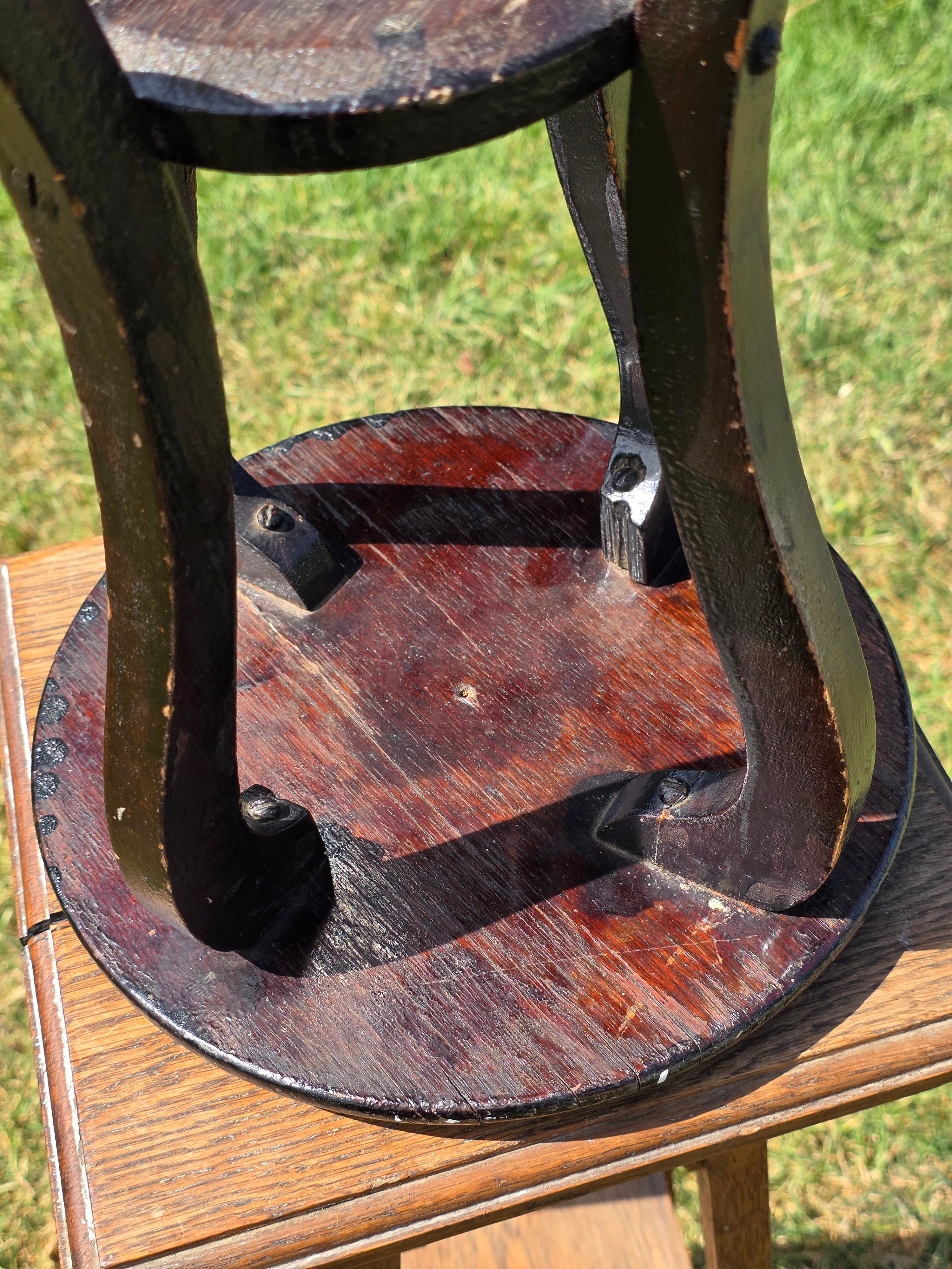 Antique Wood Plant Stand Parlor Table 16" Small Round Pedestal Slotted Screws