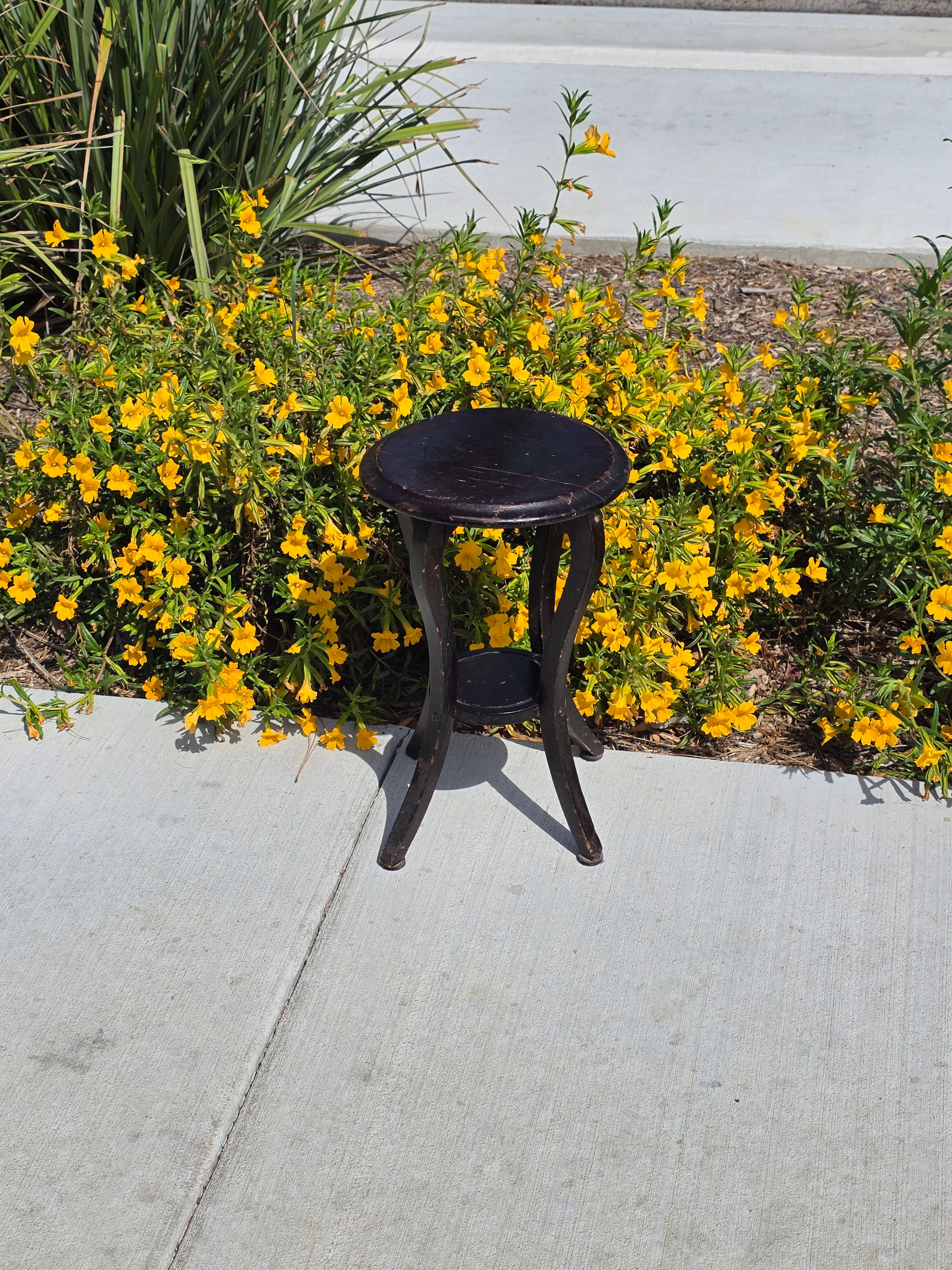 Antique Wood Plant Stand Parlor Table 16" Small Round Pedestal Slotted Screws