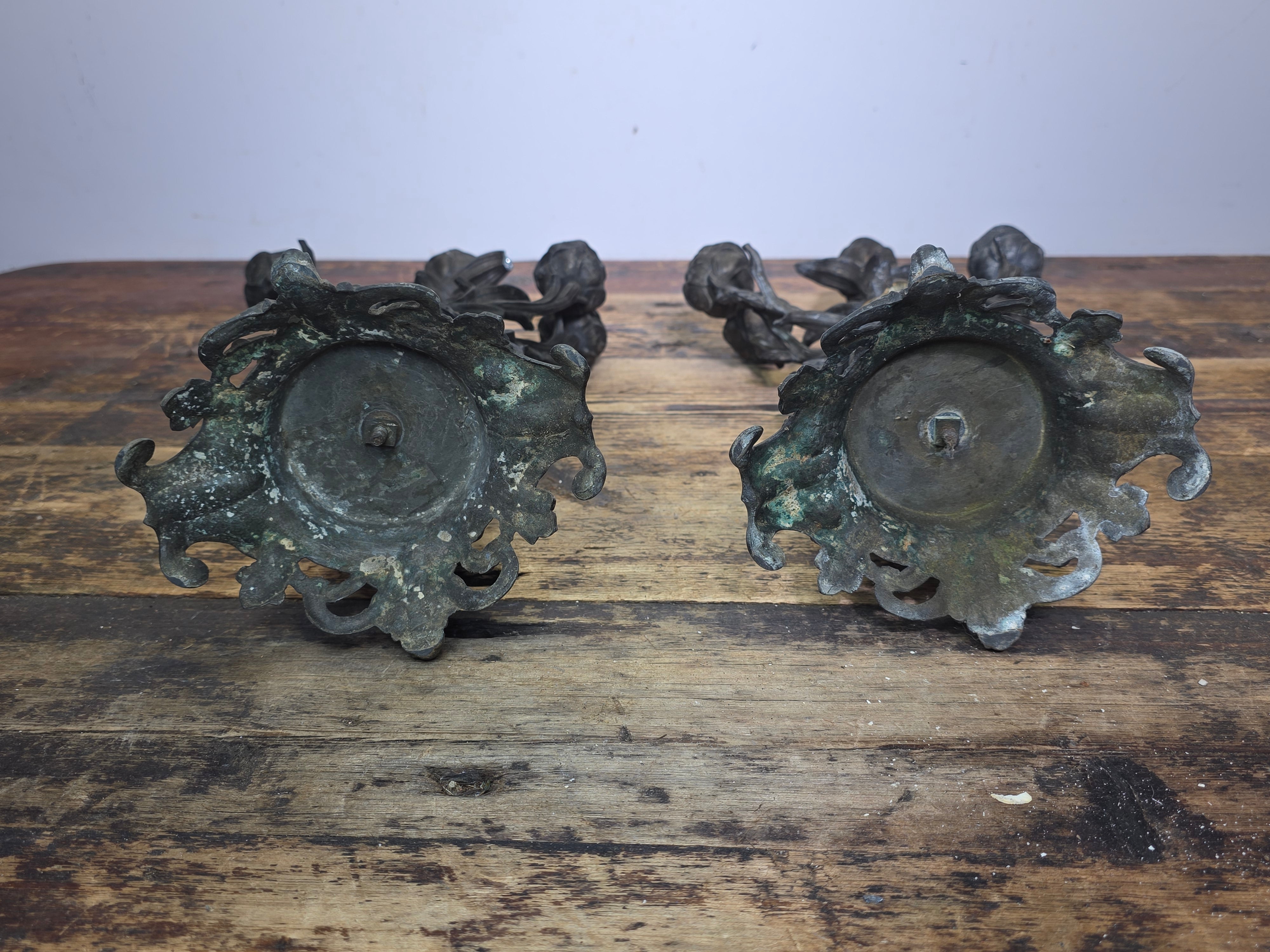 Antique French Rococo 5-Light Candelabra Pair Rose Spelter 15.5" - DAMAGED AS-IS