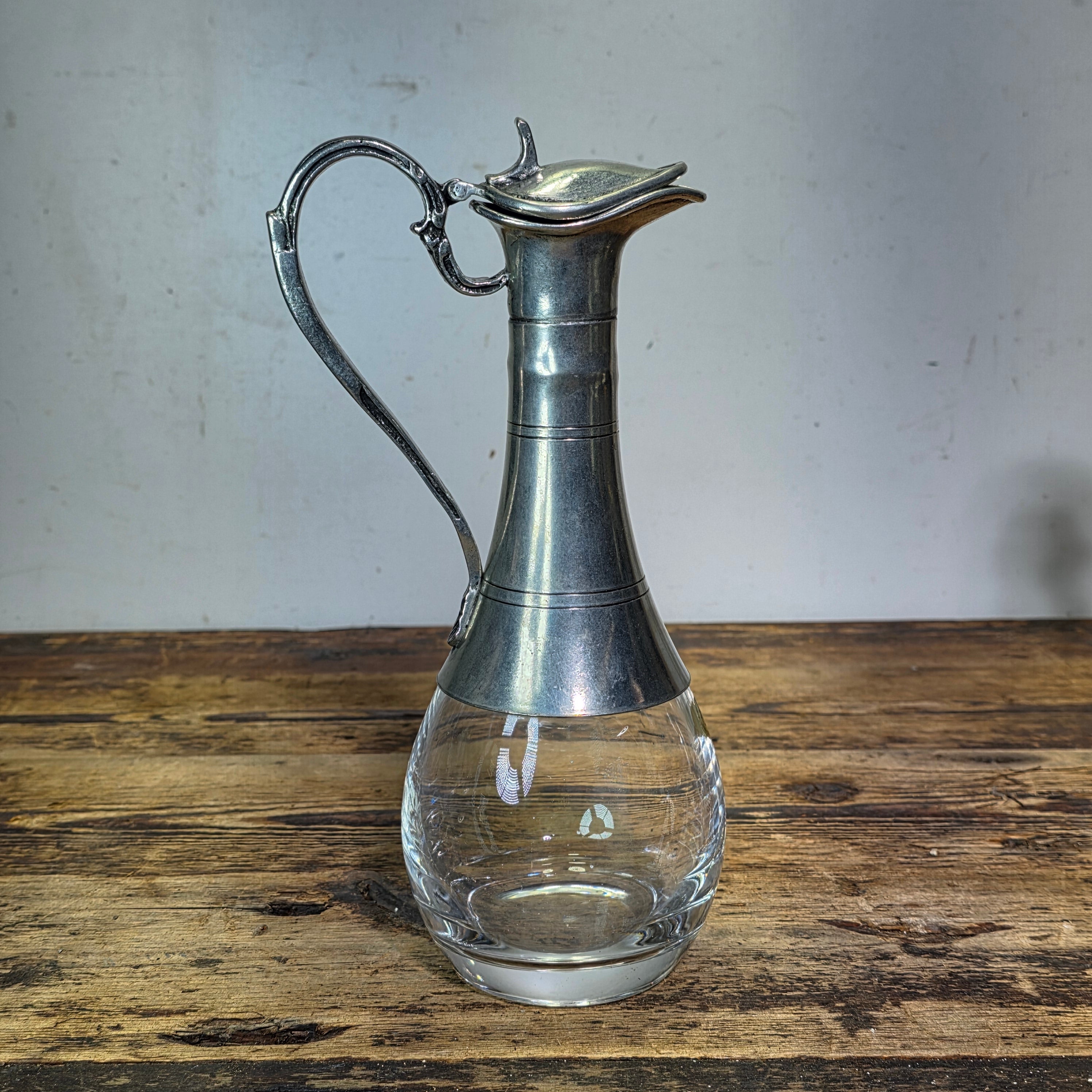Vintage Italian Lead Crystal Pewter Decanter 24% Pb0 Italy Wine Pitcher MCM