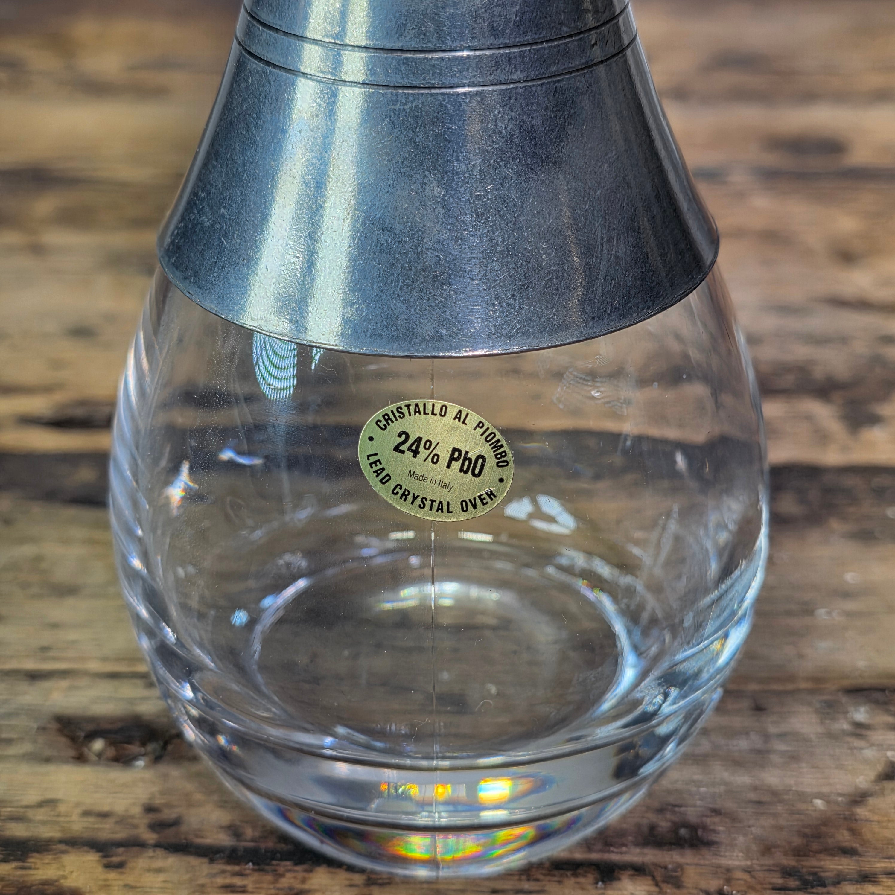 Vintage Italian Lead Crystal Pewter Decanter 24% Pb0 Italy Wine Pitcher MCM