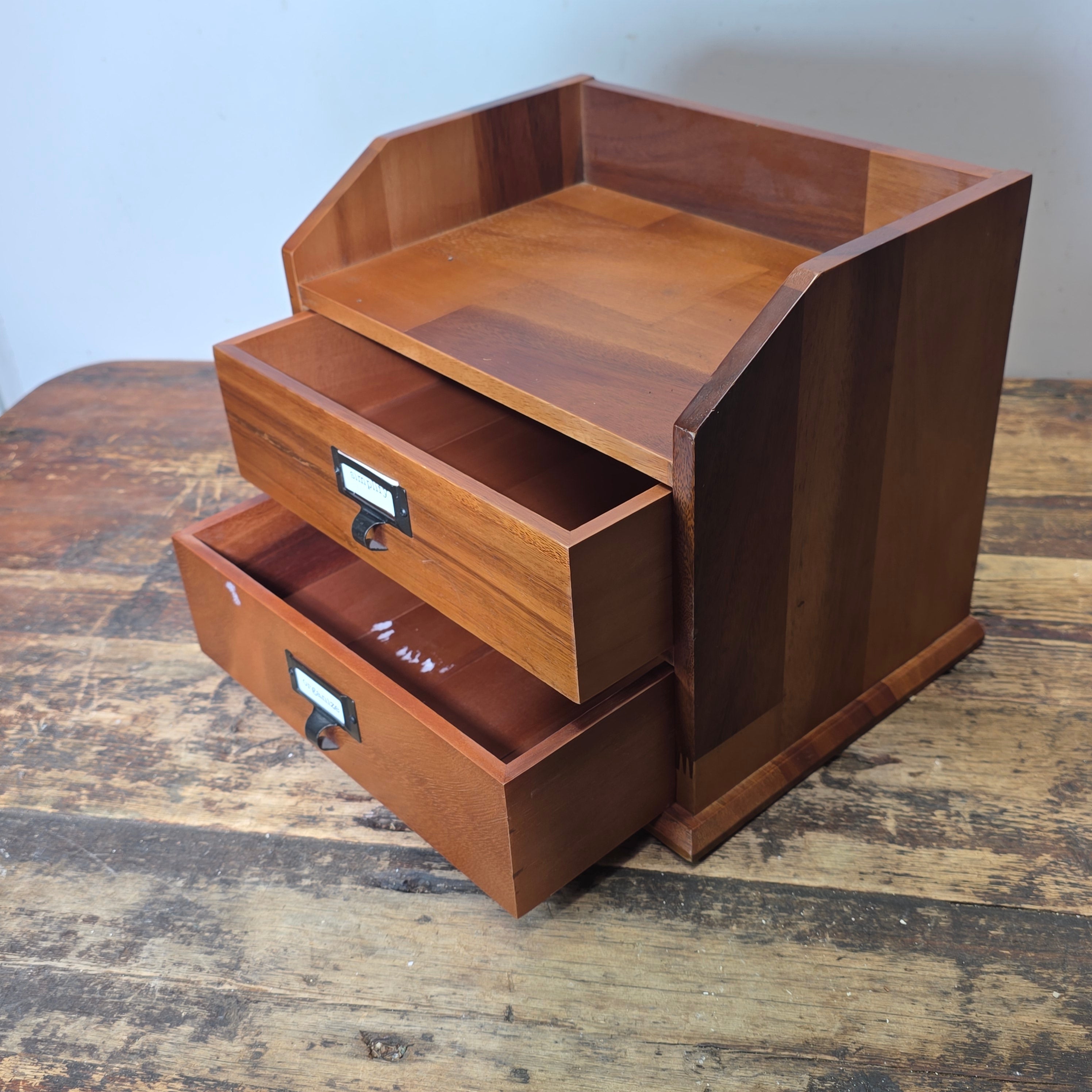 Vintage Drexel Heritage Wood Desktop Organizer 2 Drawer Apothecary Library Chest