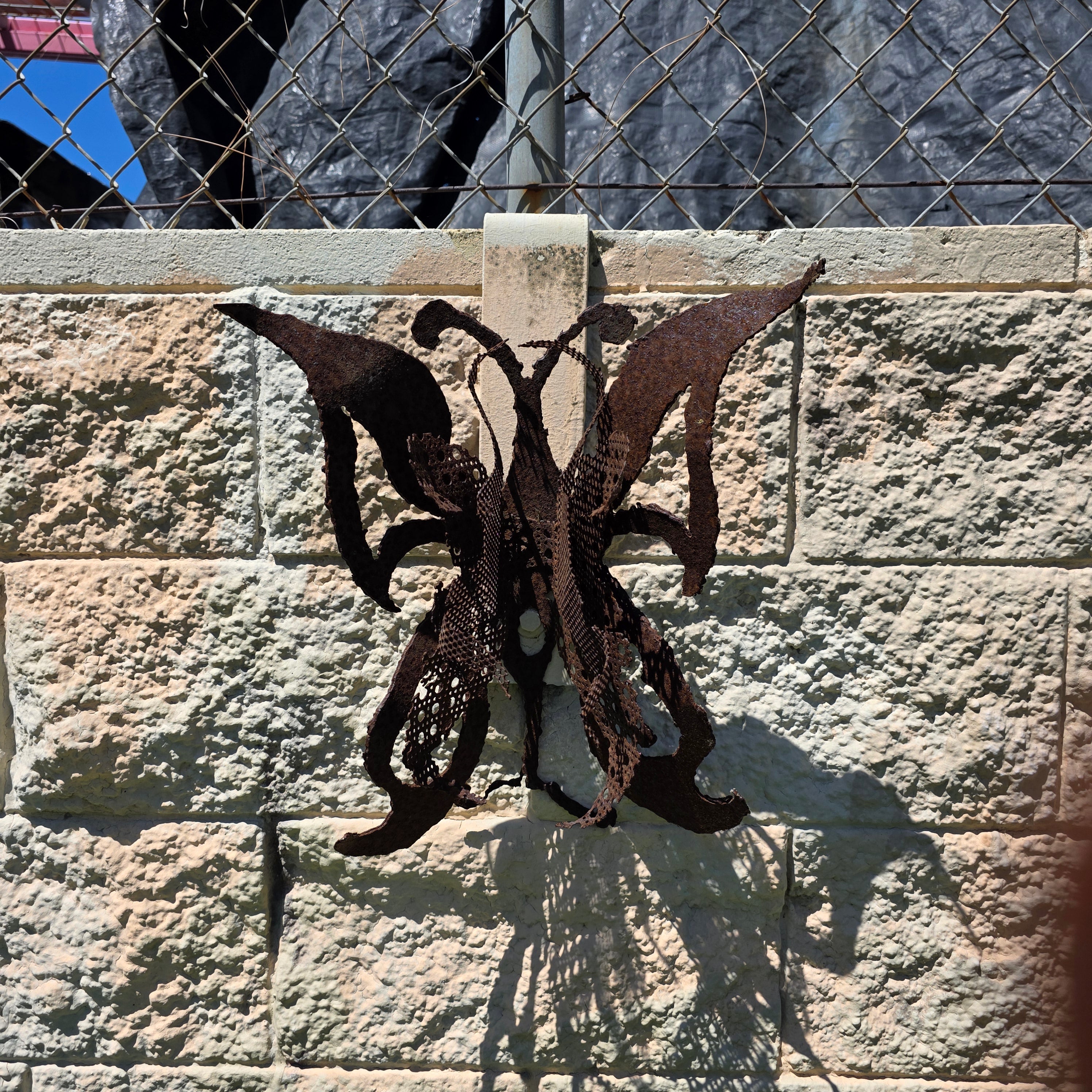 Vintage Brutalist Metal Butterfly Wall Art Hanging Sculpture Rusty Iron Garden