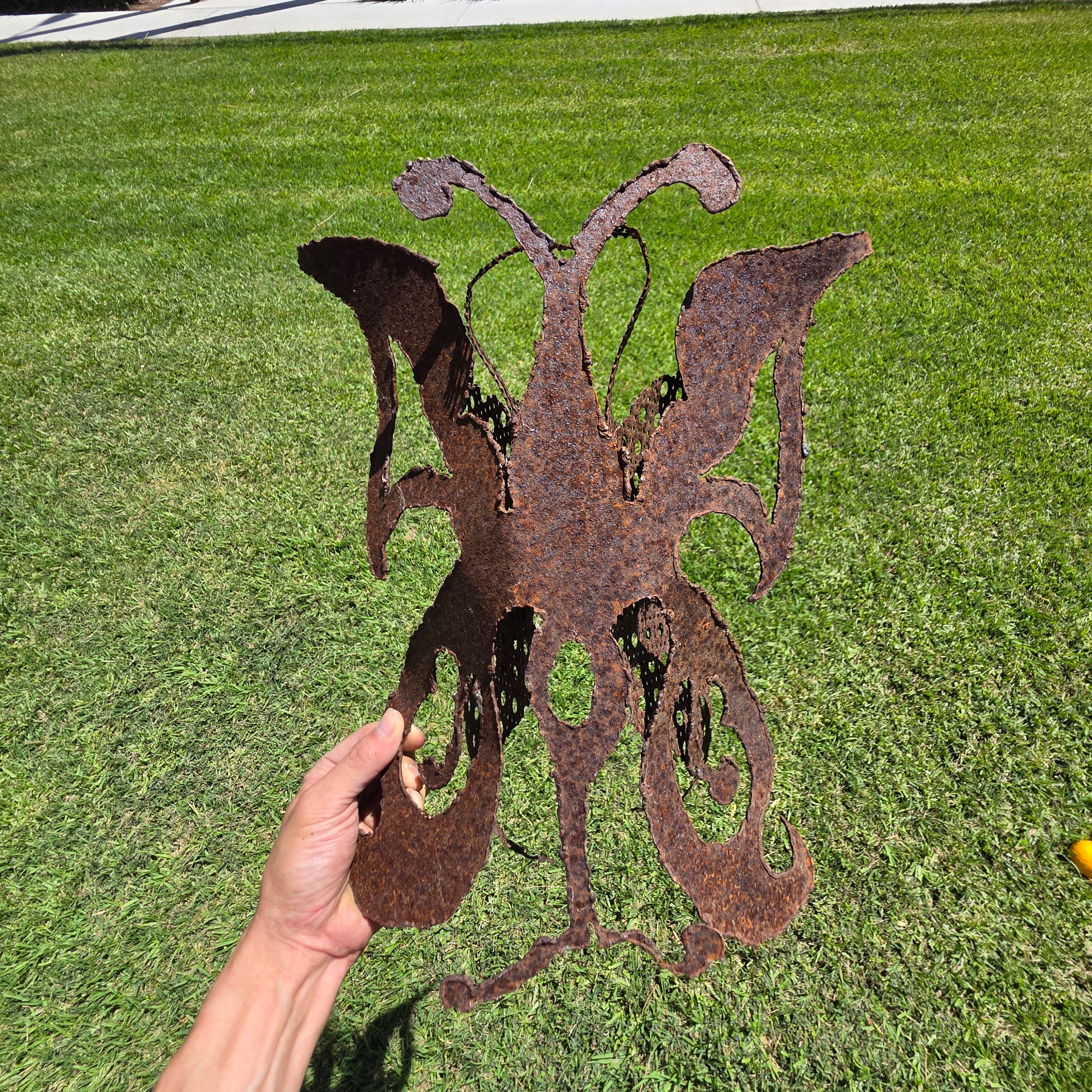 Vintage Brutalist Metal Butterfly Wall Art Hanging Sculpture Rusty Iron Garden