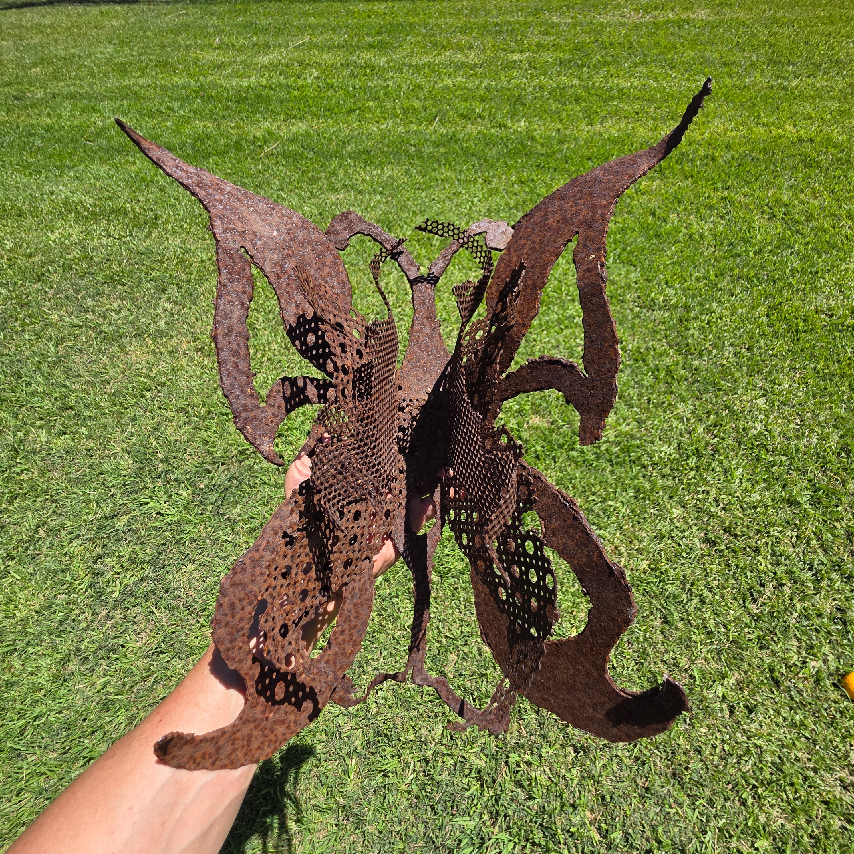 Vintage Brutalist Metal Butterfly Wall Art Hanging Sculpture Rusty Iron Garden