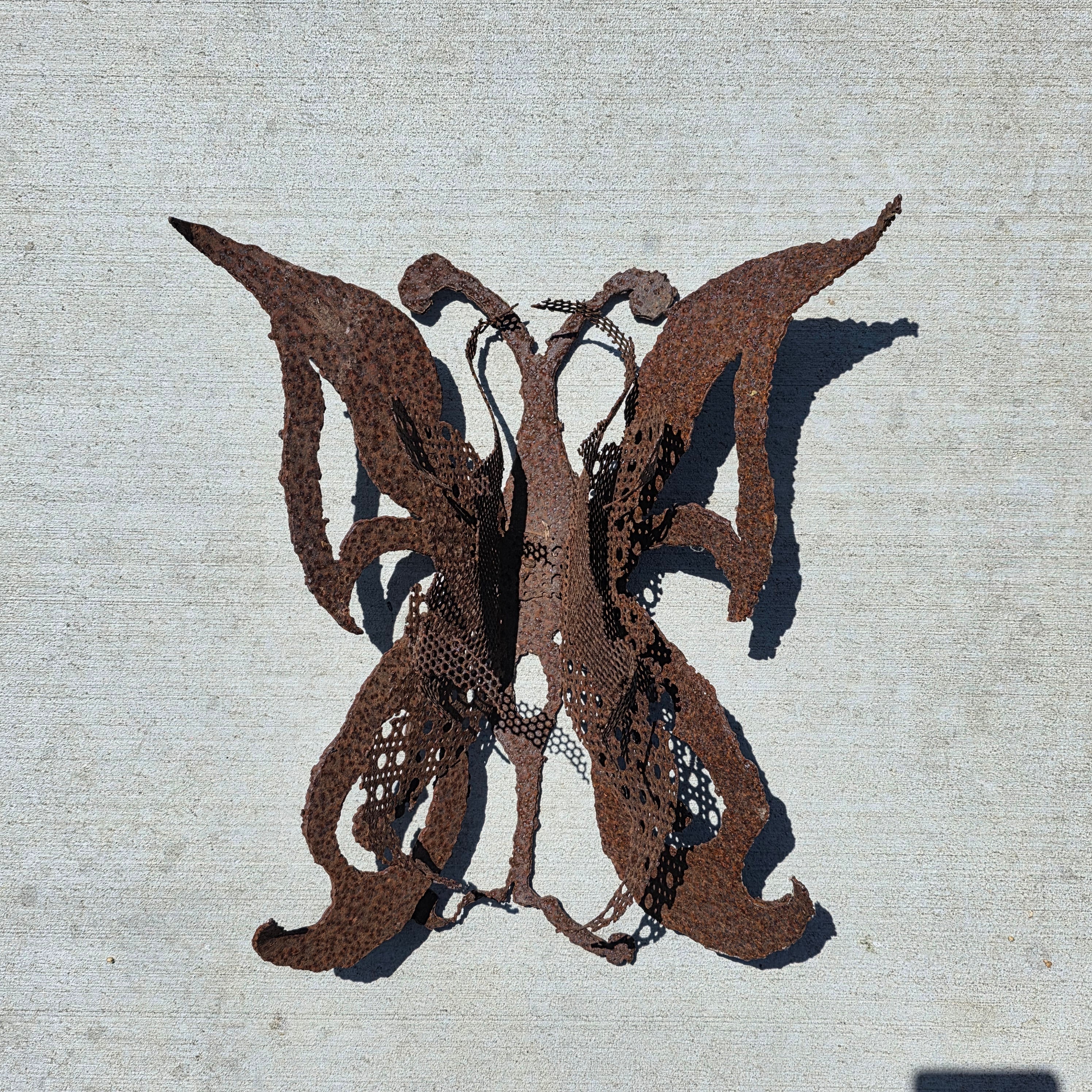 Vintage Brutalist Metal Butterfly Wall Art Hanging Sculpture Rusty Iron Garden