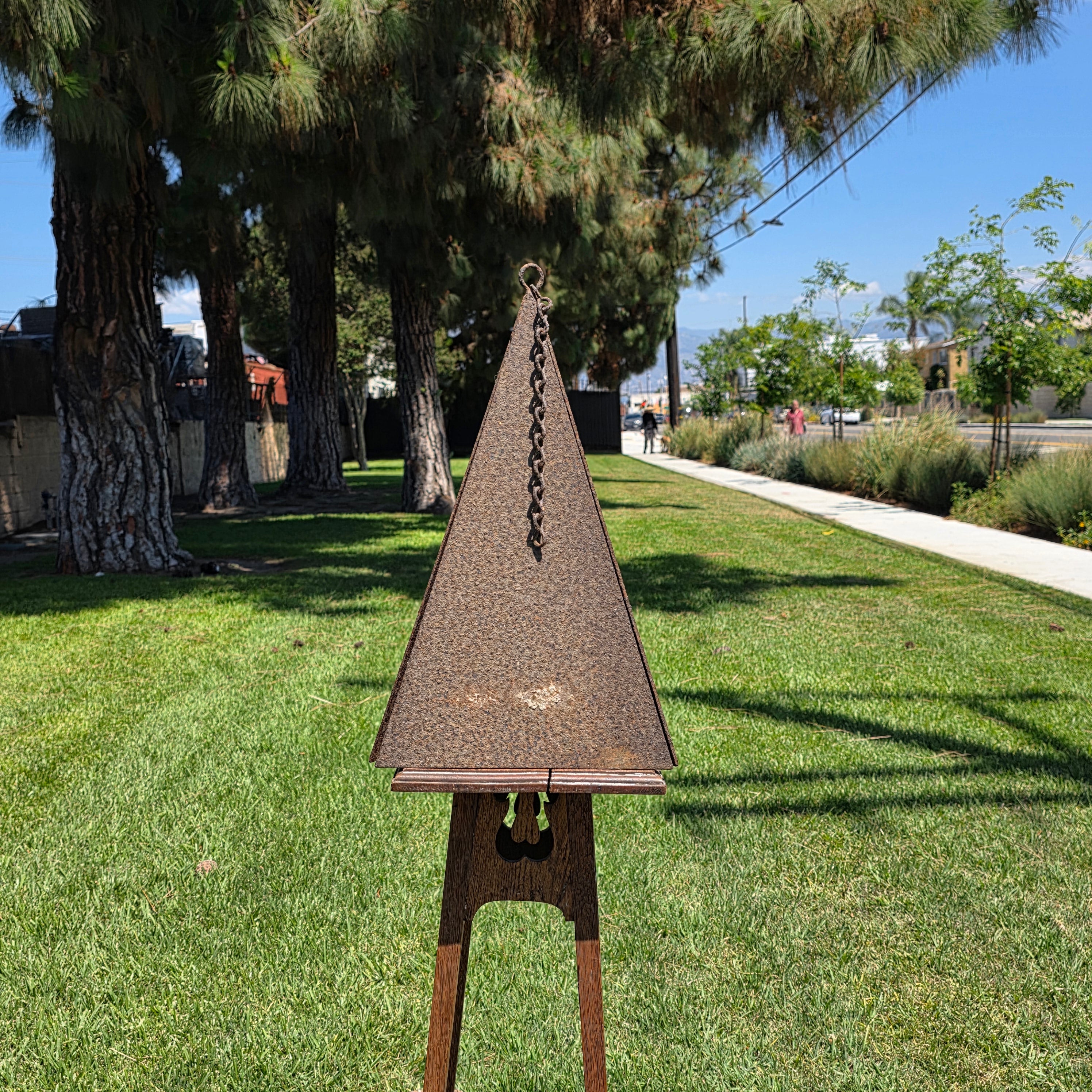 Vintage Joe Coniff Style Pyramid Metal Wind Bell Chime Rustic Garden Art 20"