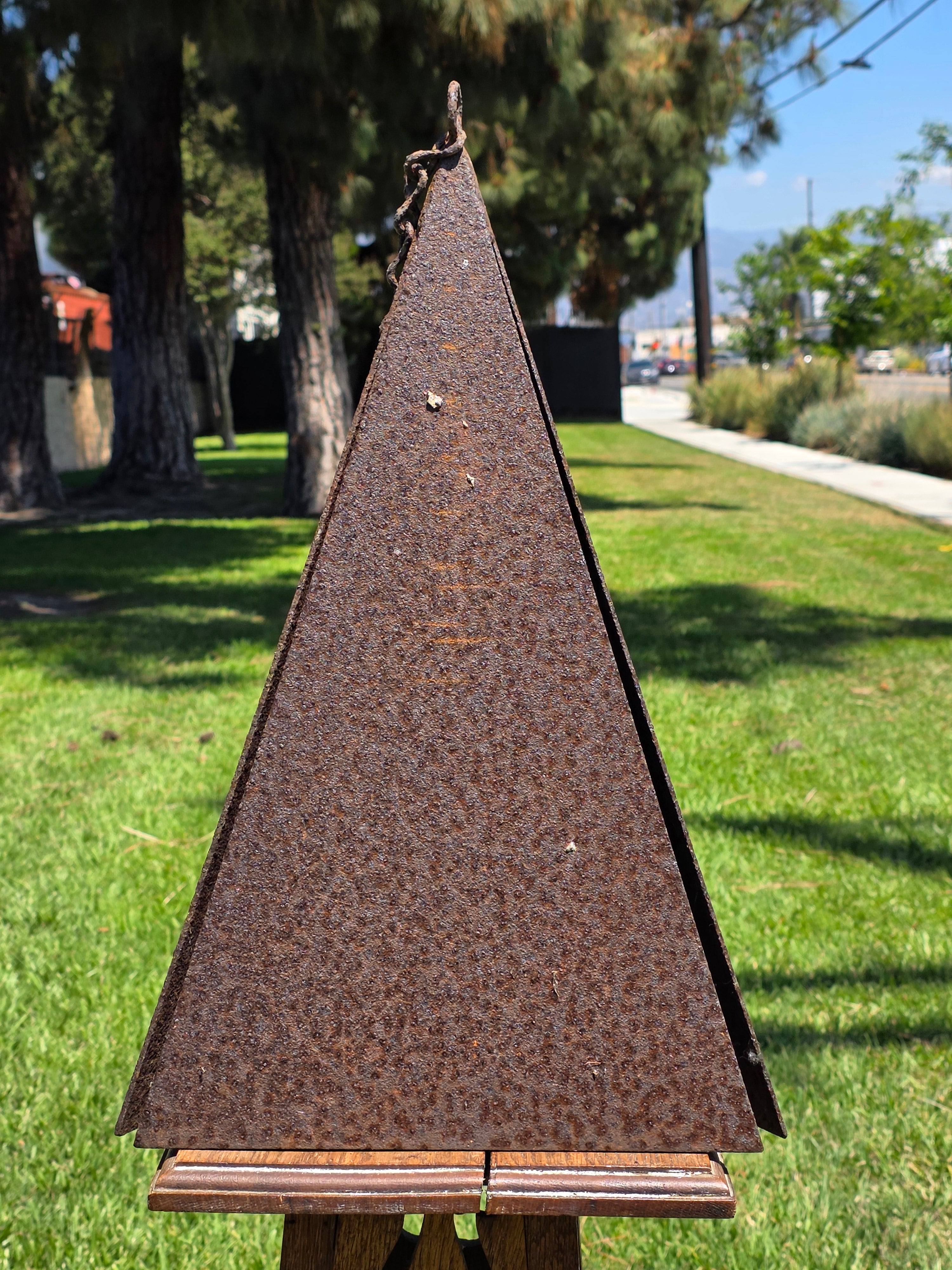 Vintage Joe Coniff Style Pyramid Metal Wind Bell Chime Rustic Garden Art 20"
