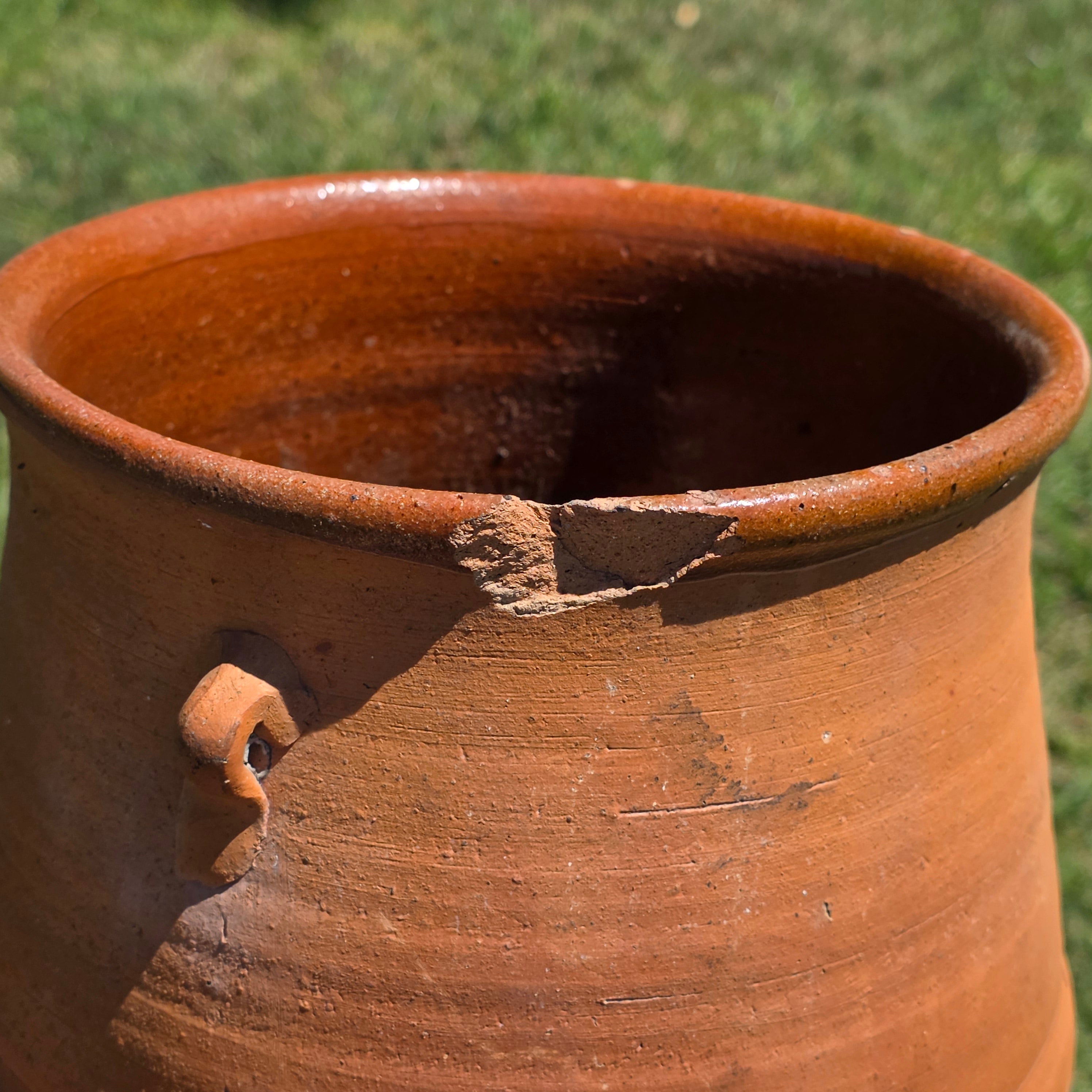 Vintage Terracotta Confit Pot Bean Pot Rustic Clay Planter Drip Glaze Ear Handle