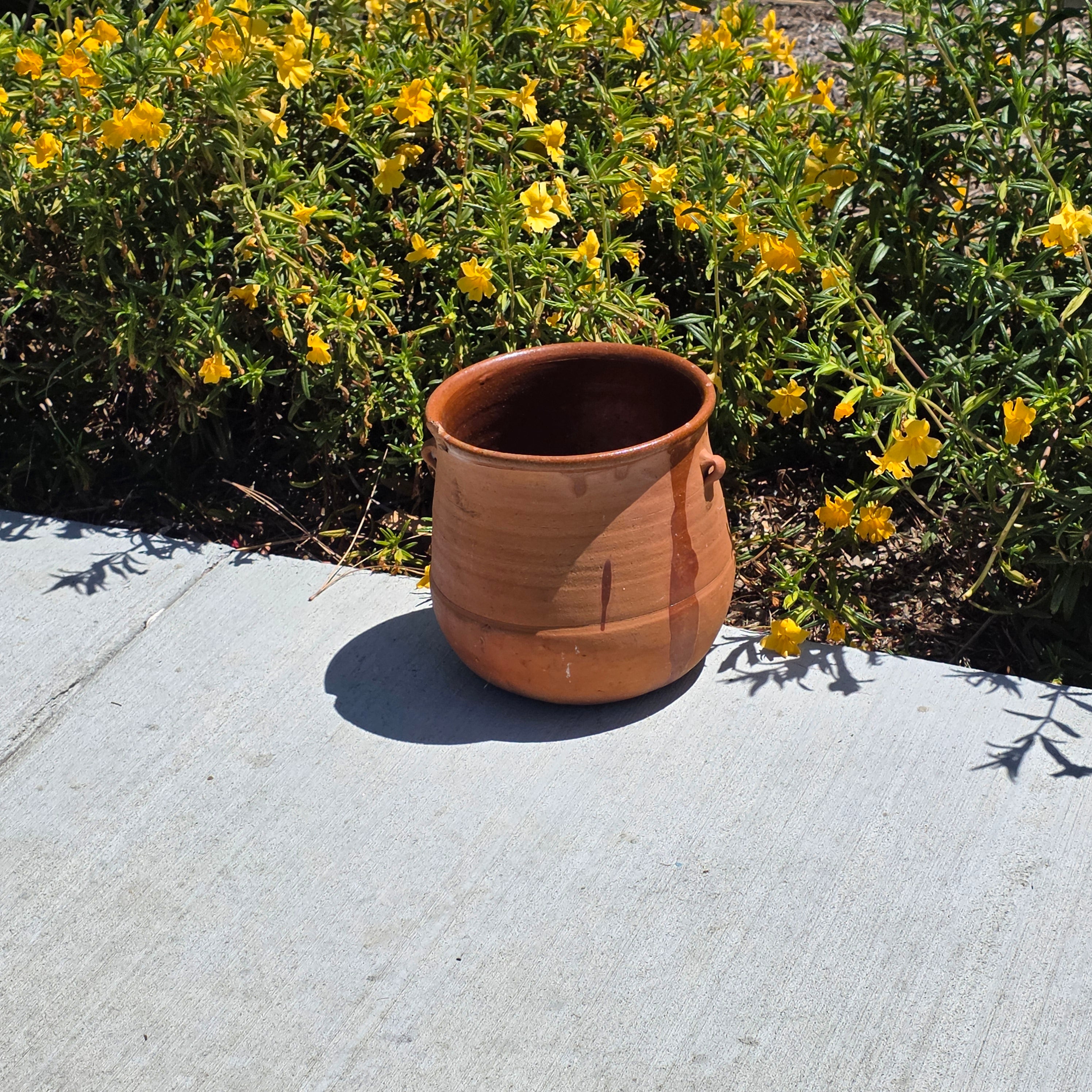 Vintage Terracotta Confit Pot Bean Pot Rustic Clay Planter Drip Glaze Ear Handle