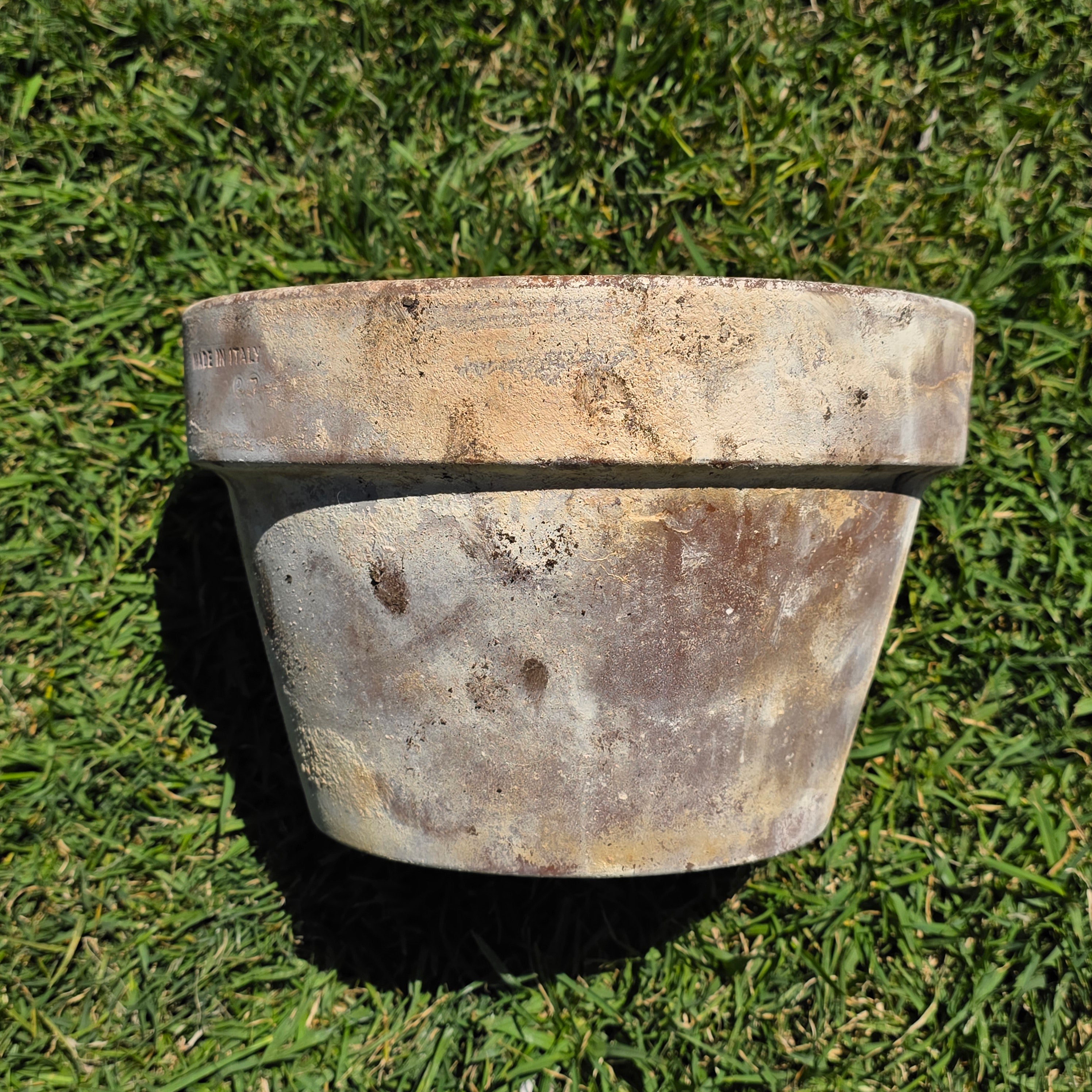 Vintage Made in Italy Terracotta Planter Pot 10.5" Patina Aged Garden Clay