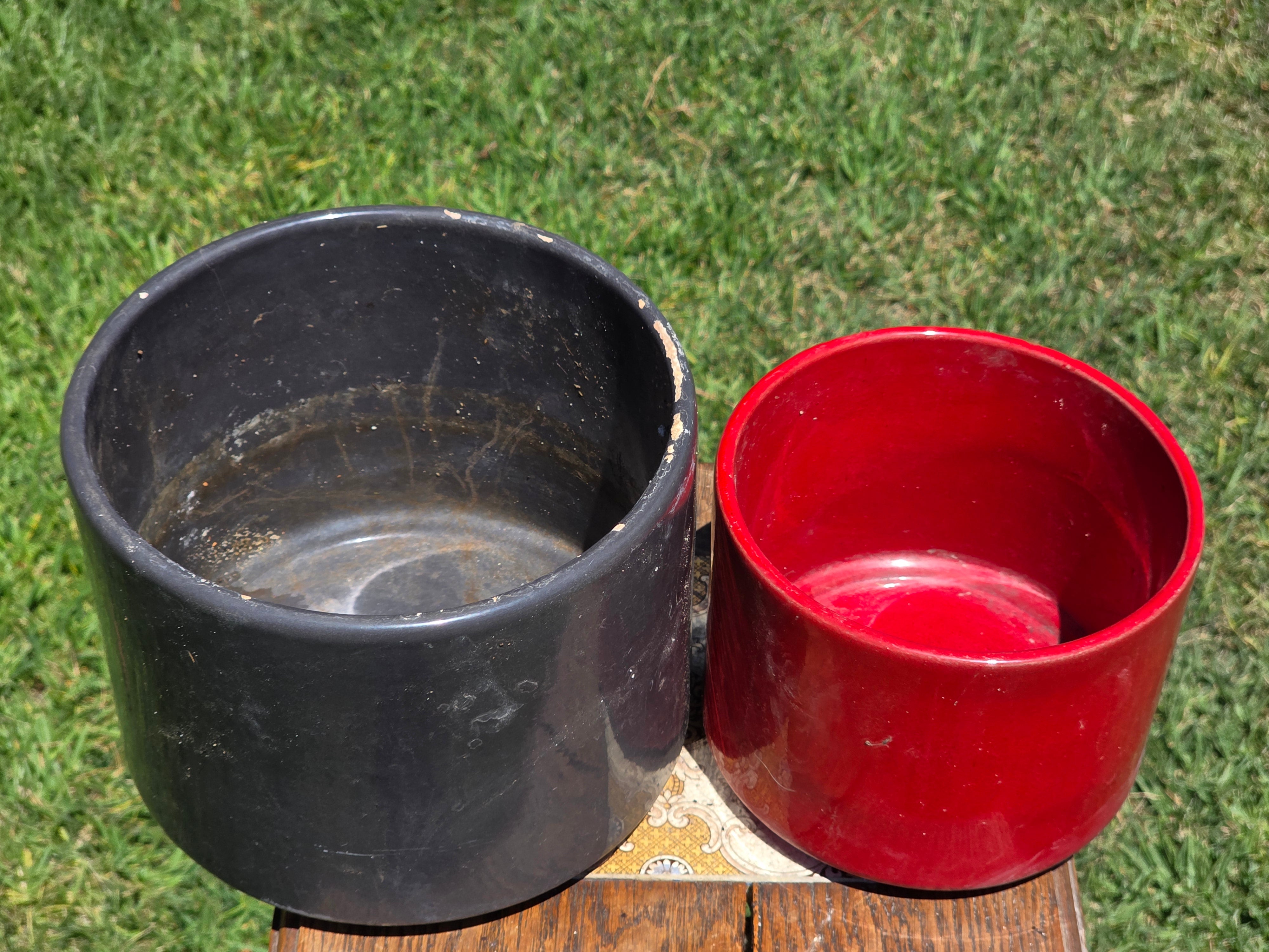 Gainey Ceramics Planter Set 2pc Vintage MCM California Pottery Dark Green Red