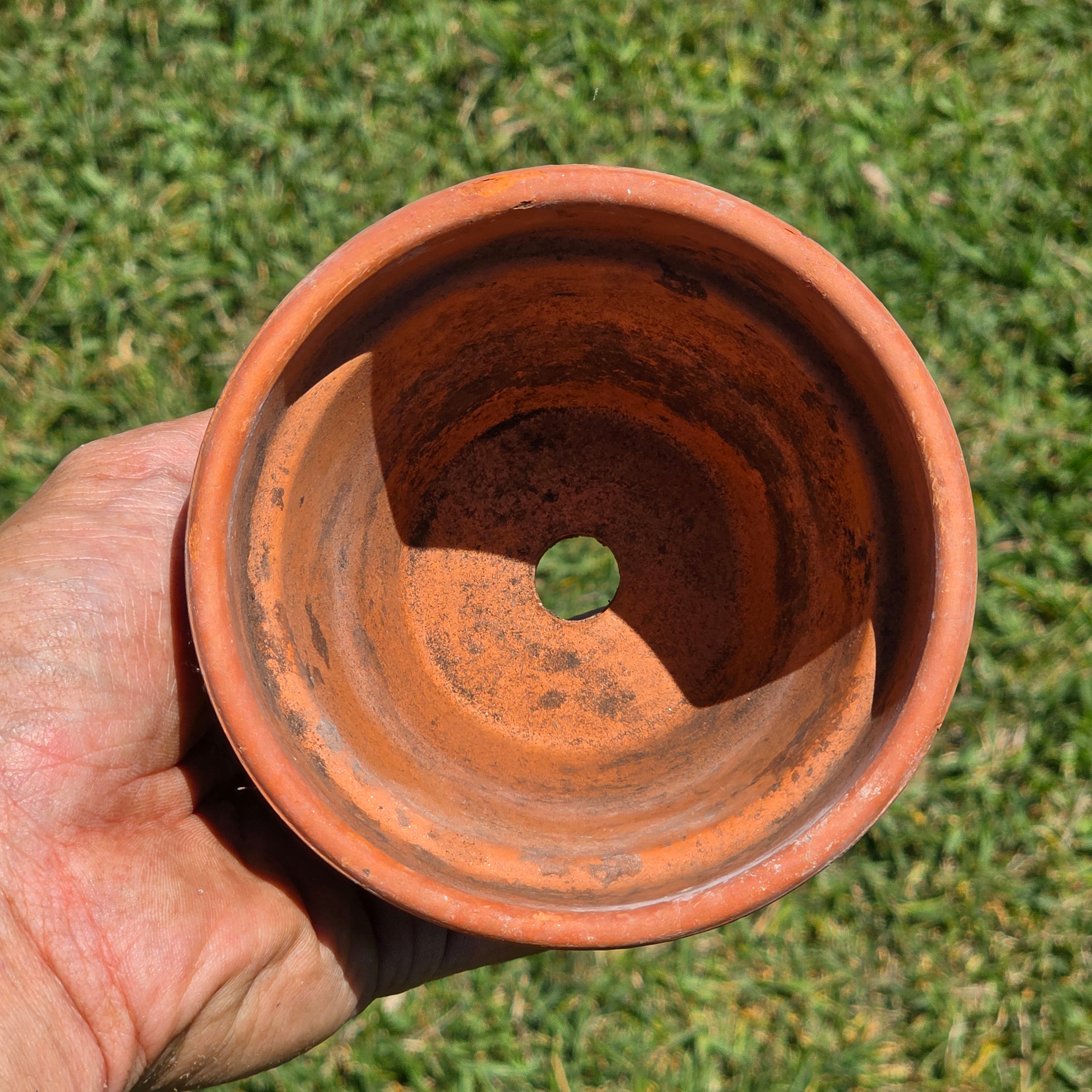 Vintage Italian Terracotta Planter Pot Glazed Saucer Set Made In Italy 4.5" Small