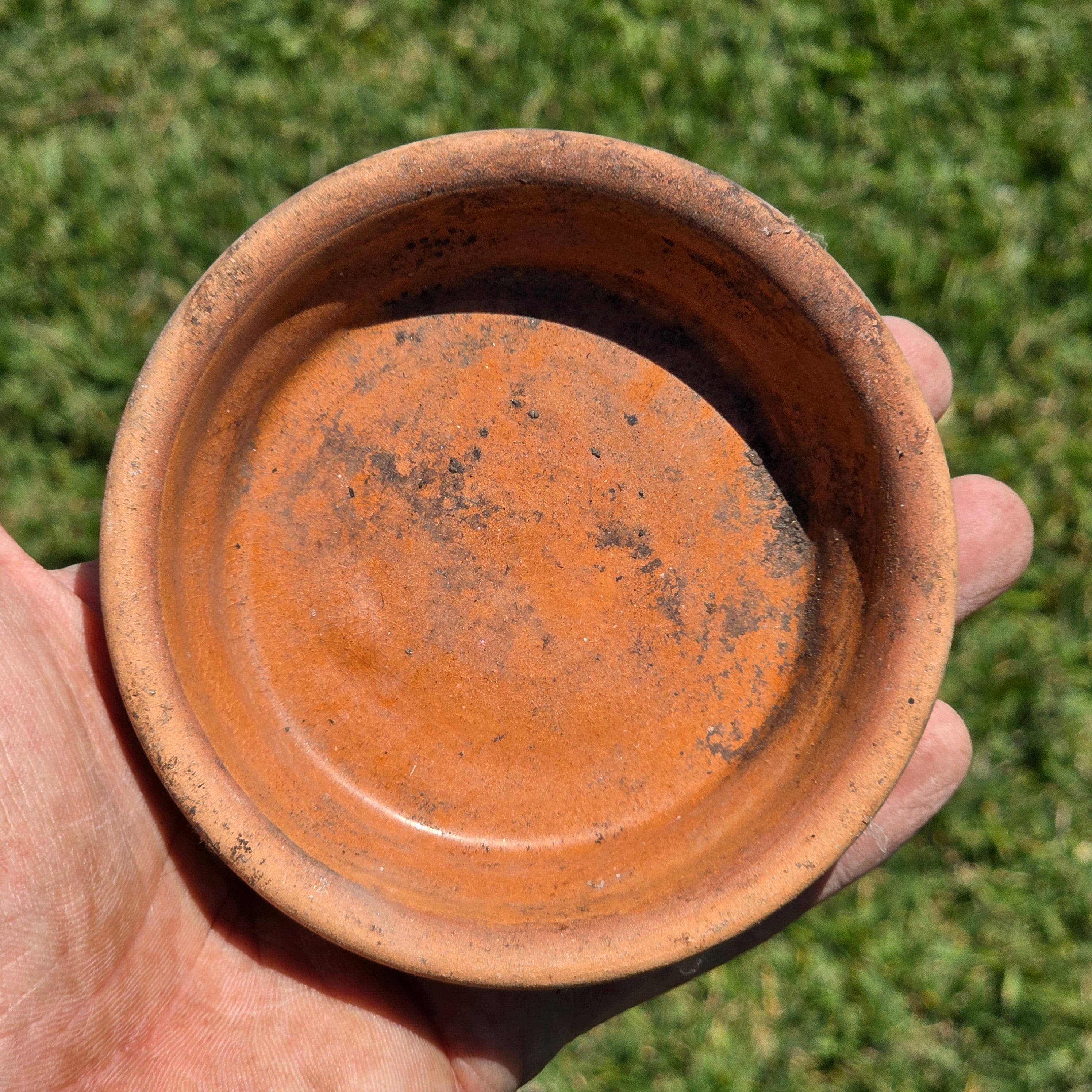 Vintage Italian Terracotta Planter Pot Glazed Saucer Set Made In Italy 4.5" Small