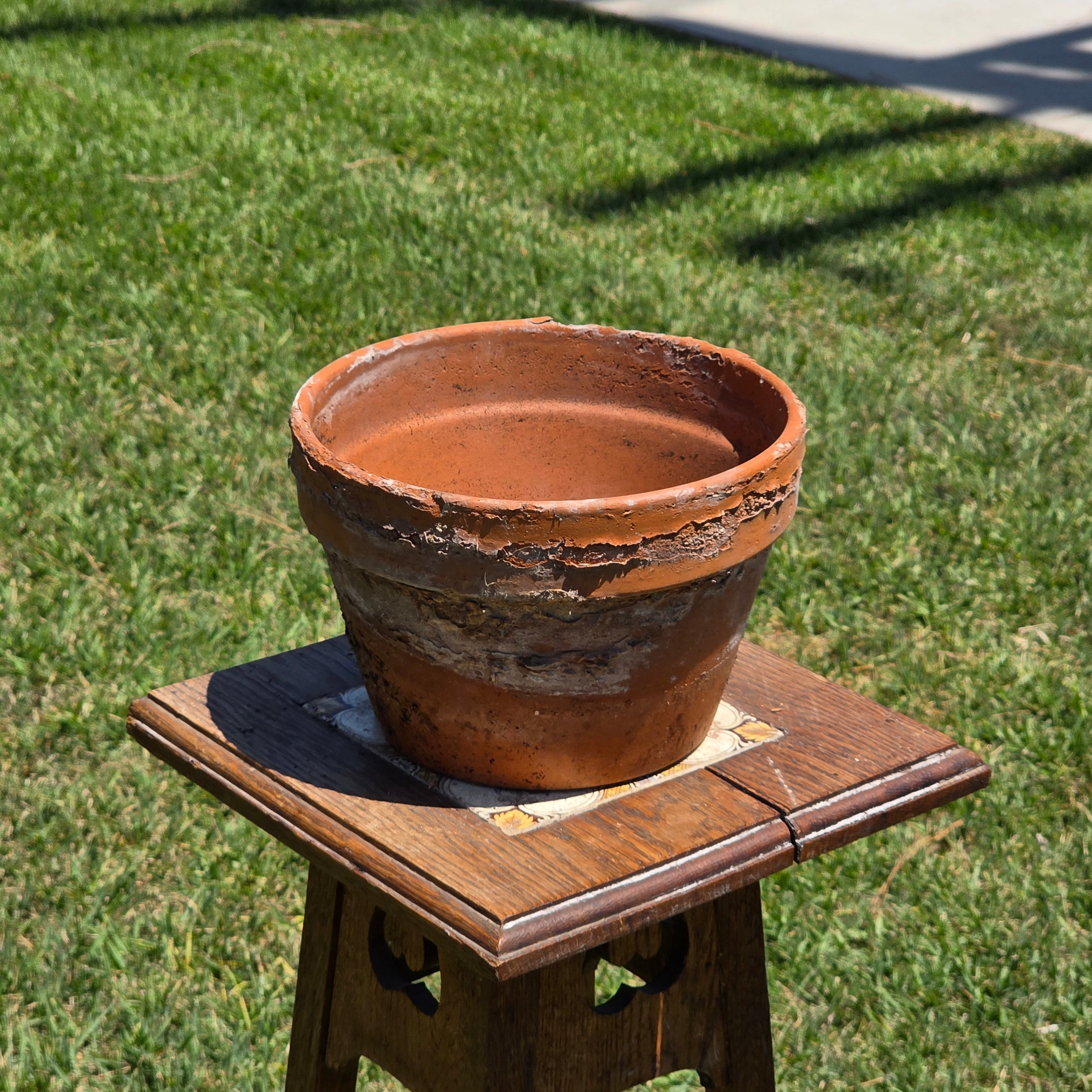 Vintage Aged Terracotta Planter Pot Rustic Crusty Patina Garden 8.5" Heavy