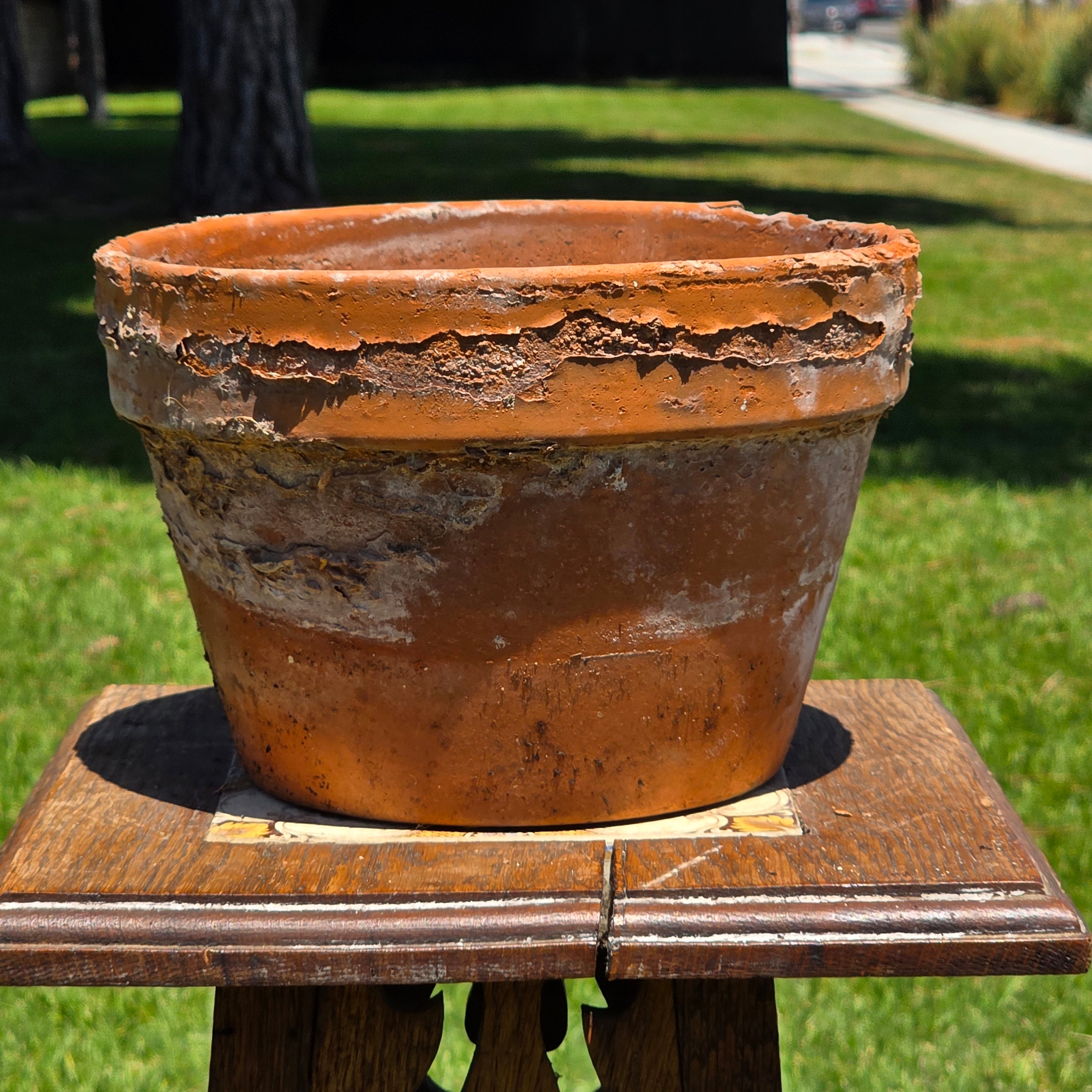 Vintage Aged Terracotta Planter Pot Rustic Crusty Patina Garden 8.5" Heavy