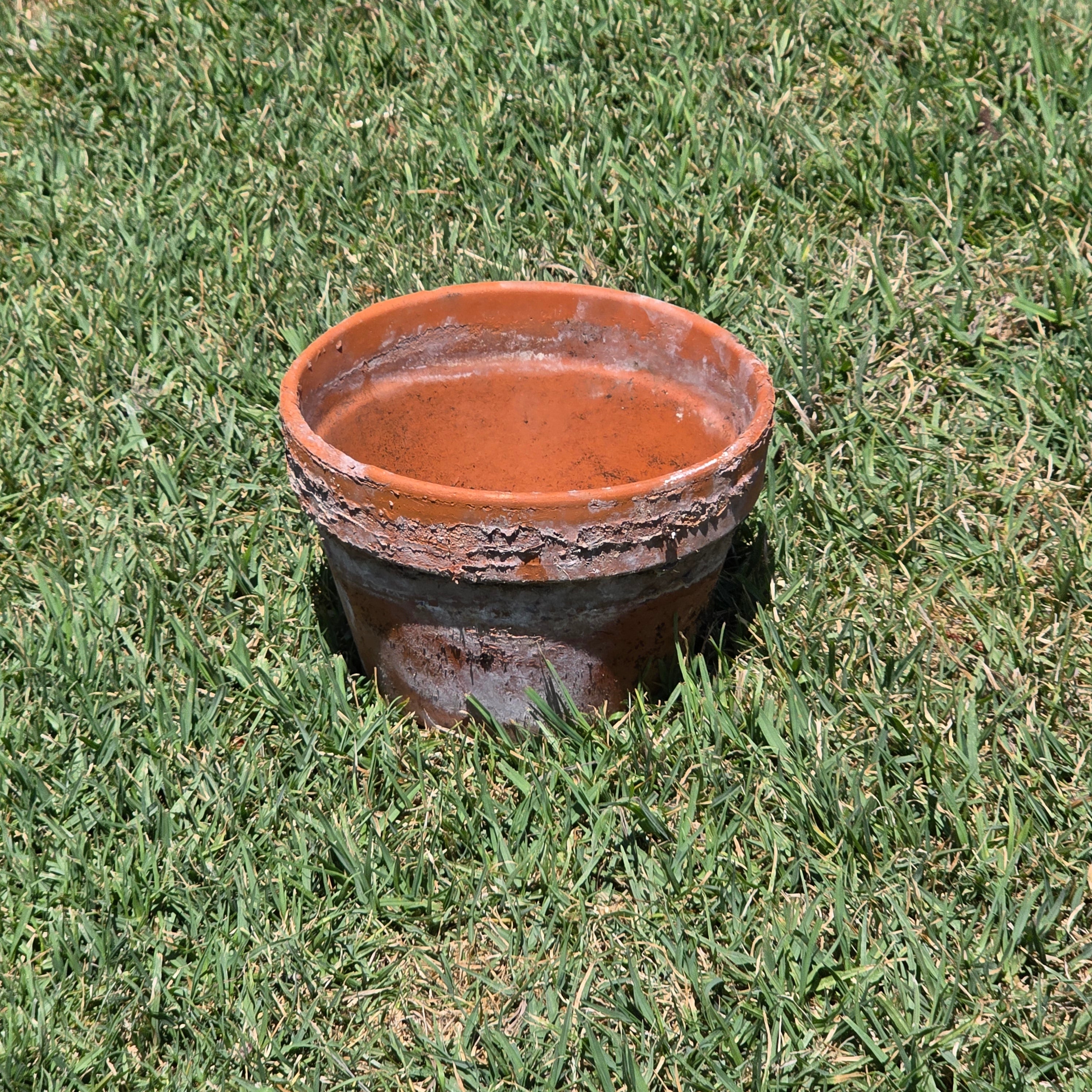 Vintage Aged Terracotta Planter Pot Rustic Crusty Patina Garden 8.5" Heavy