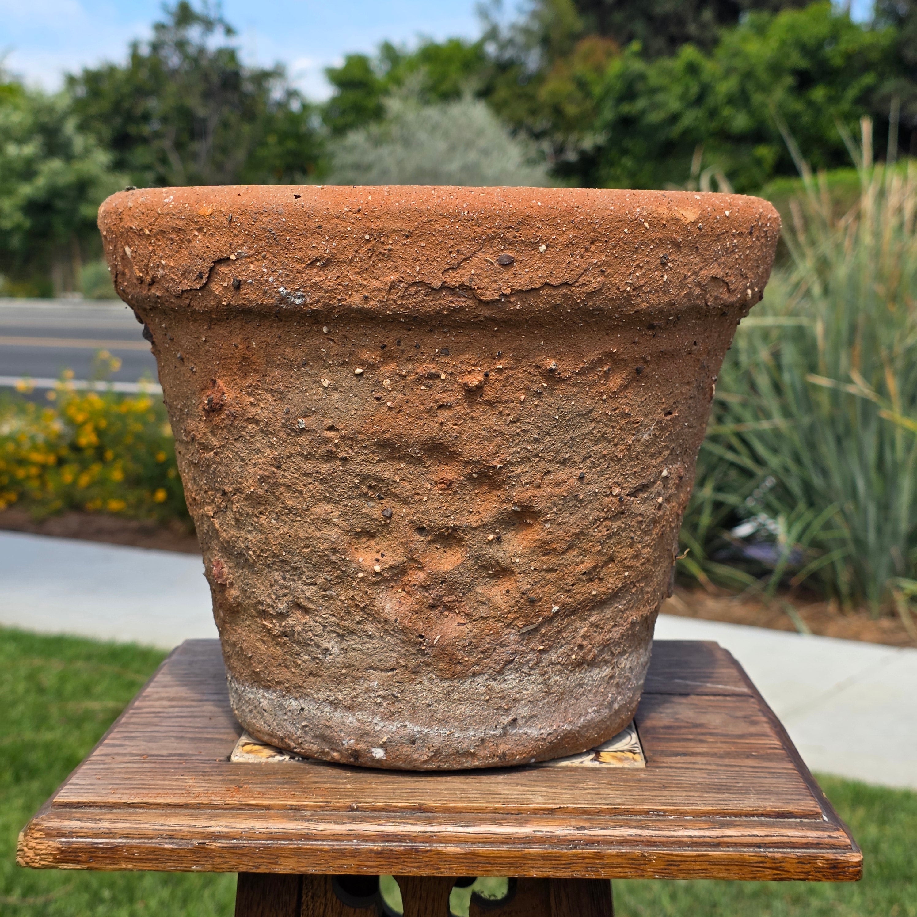 Vintage Terracotta Planter Pot Weathered Garland Botanical Pattern 10" Heavy 8lb