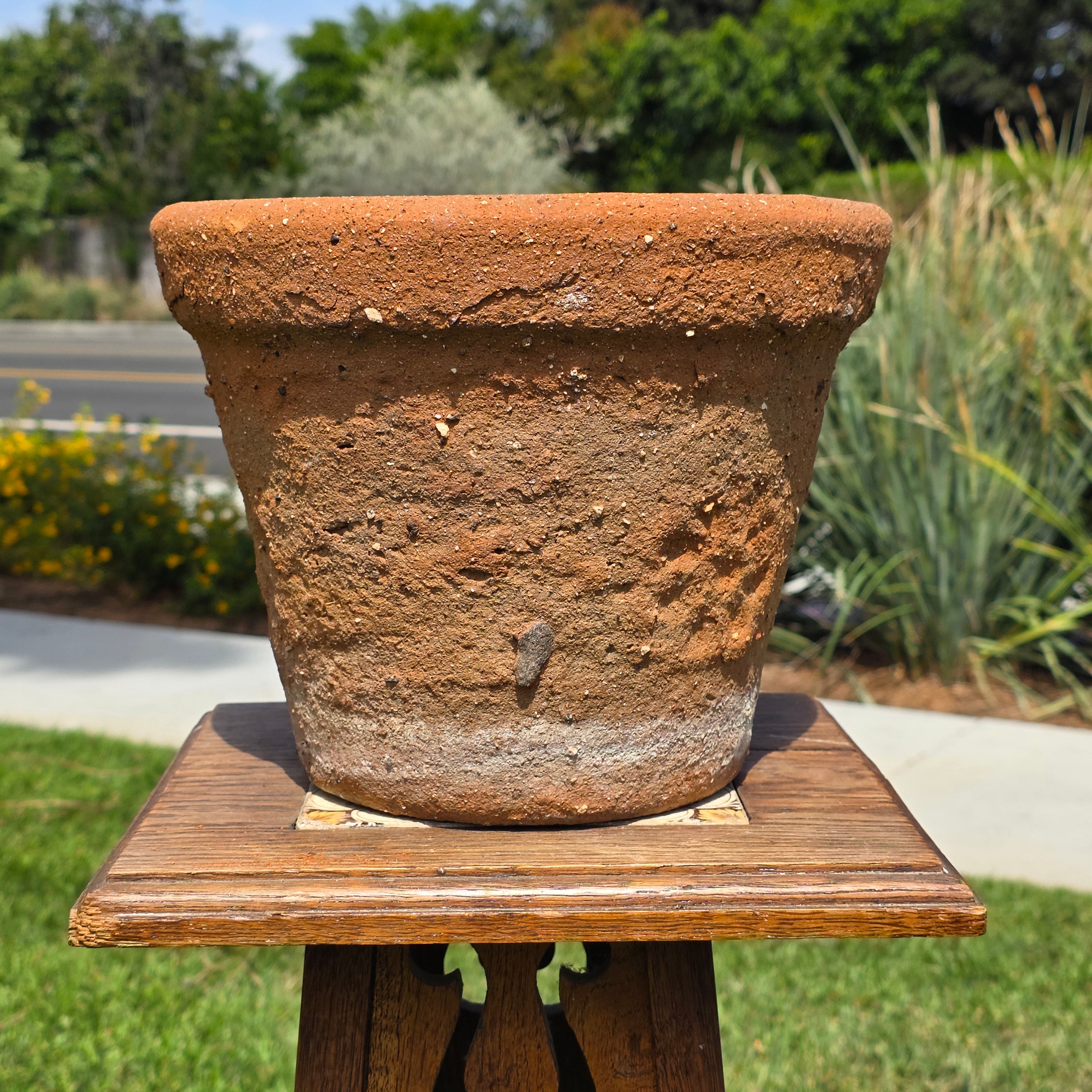 Vintage Terracotta Planter Pot Weathered Garland Botanical Pattern 10" Heavy 8lb