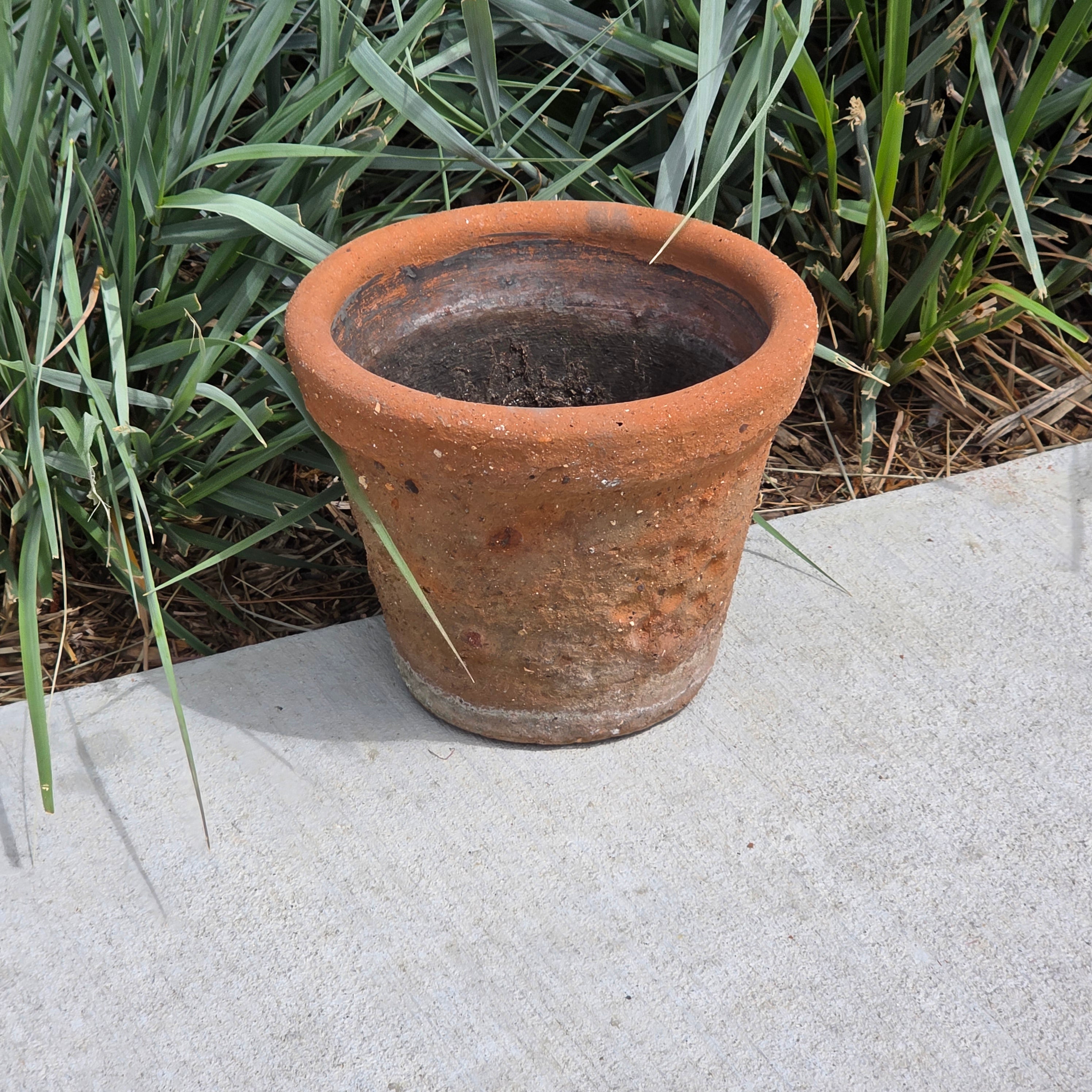 Vintage Terracotta Planter Pot Weathered Garland Botanical Pattern 10" Heavy 8lb