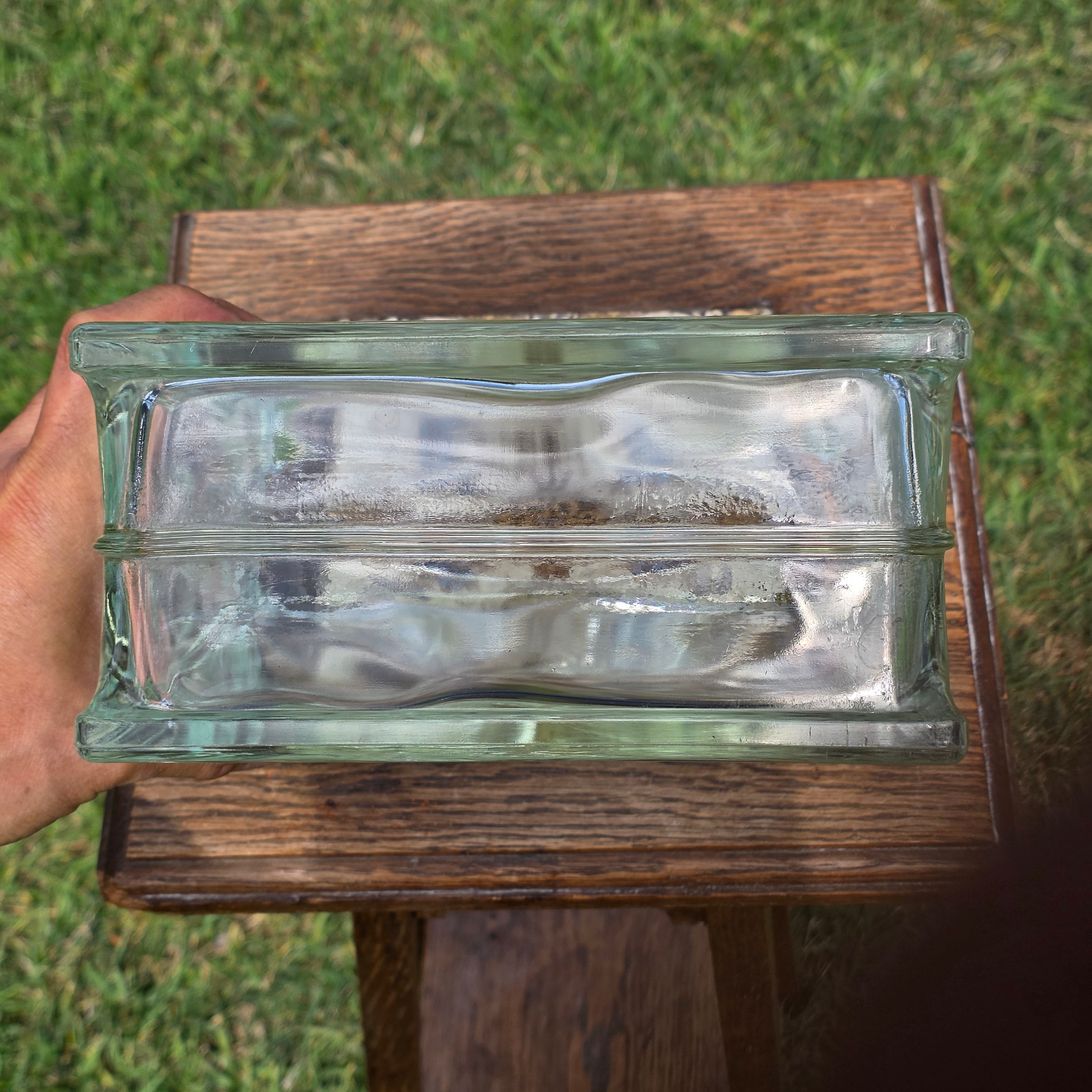 Vintage Glass Block Vase Tissue Box Holder Wavy Deco Style MCM 8x8 Clear Heavy