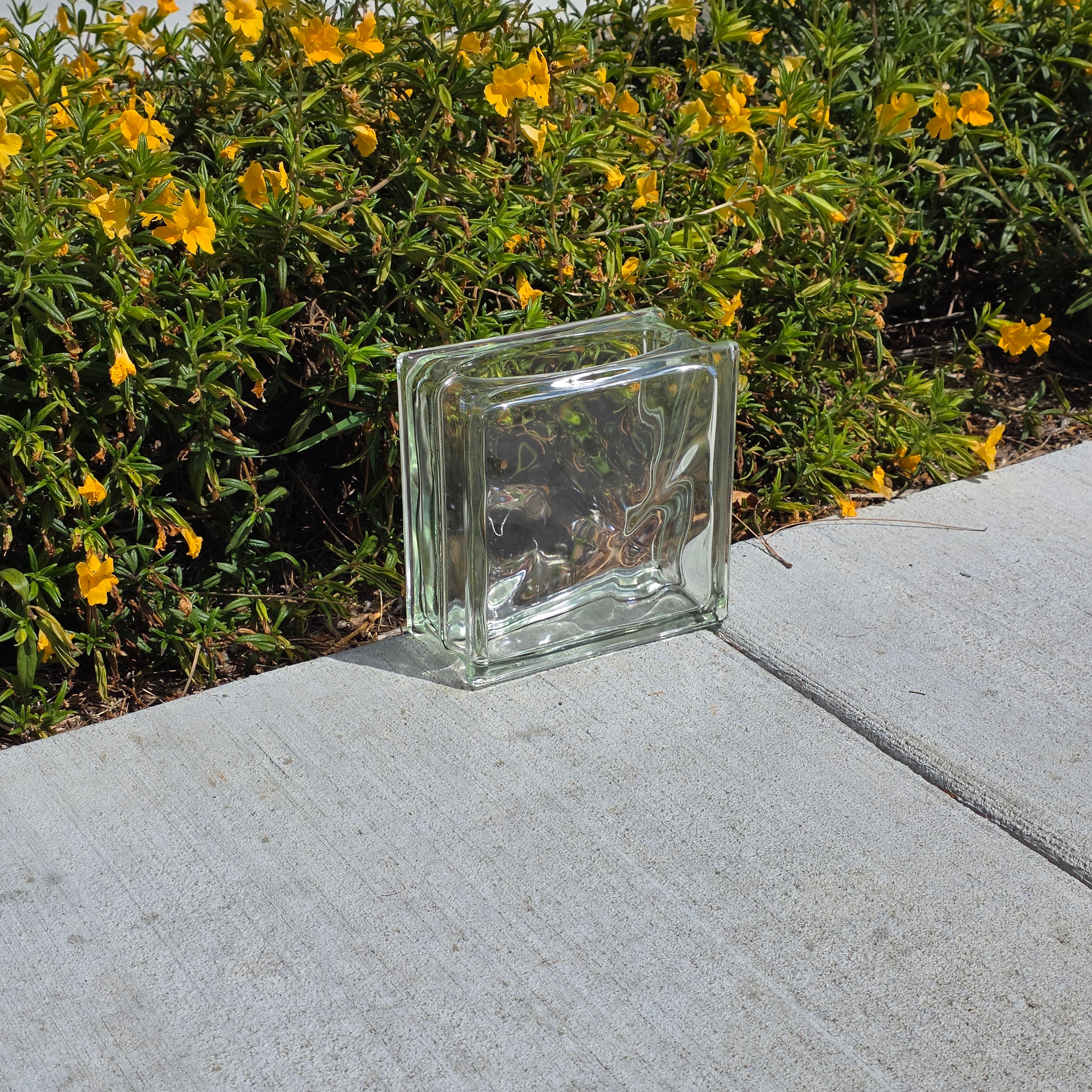 Vintage Glass Block Vase Tissue Box Holder Wavy Deco Style MCM 8x8 Clear Heavy