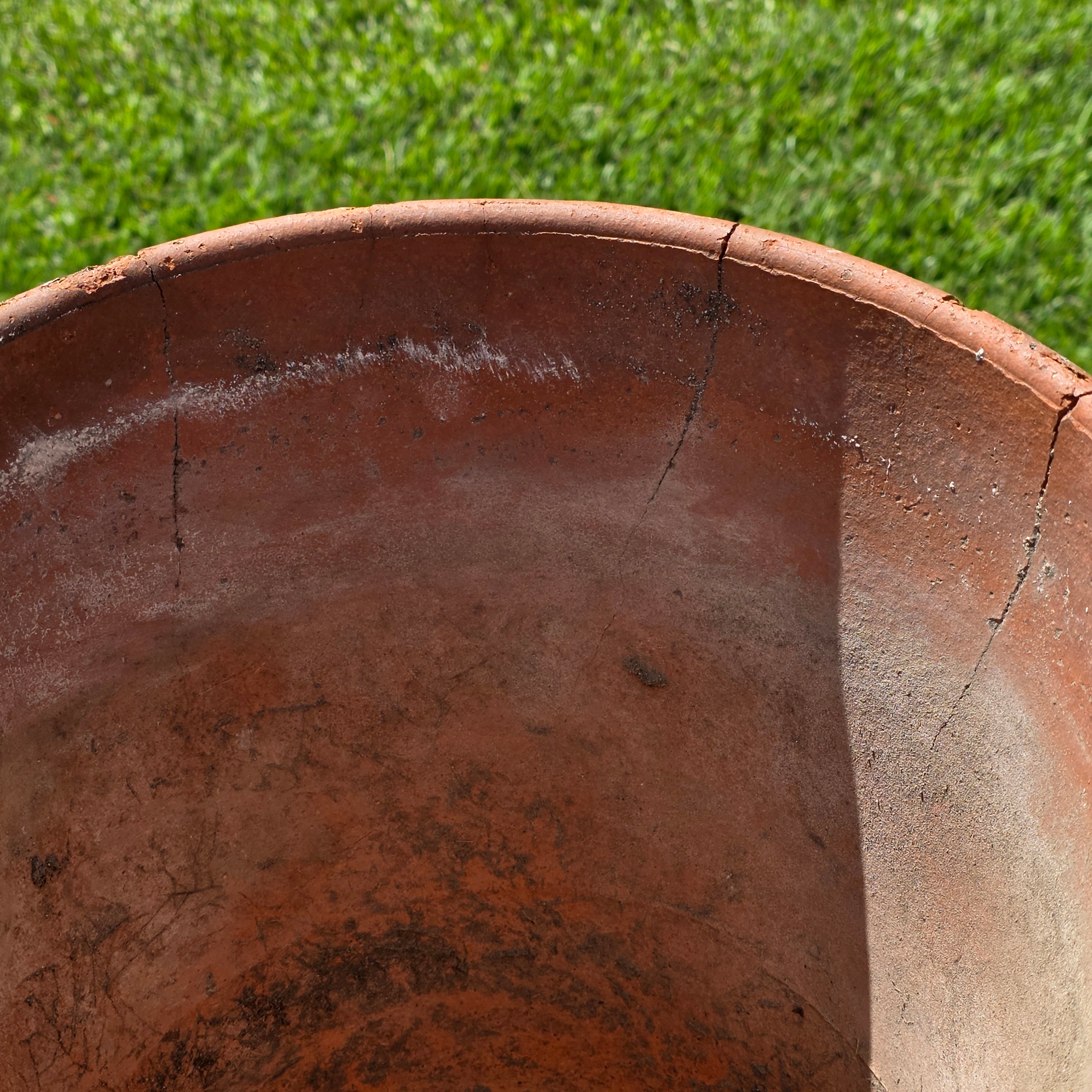 Vintage Terracotta Planter Mid Century Modern Circle Pattern Large 13" Pot Heavy