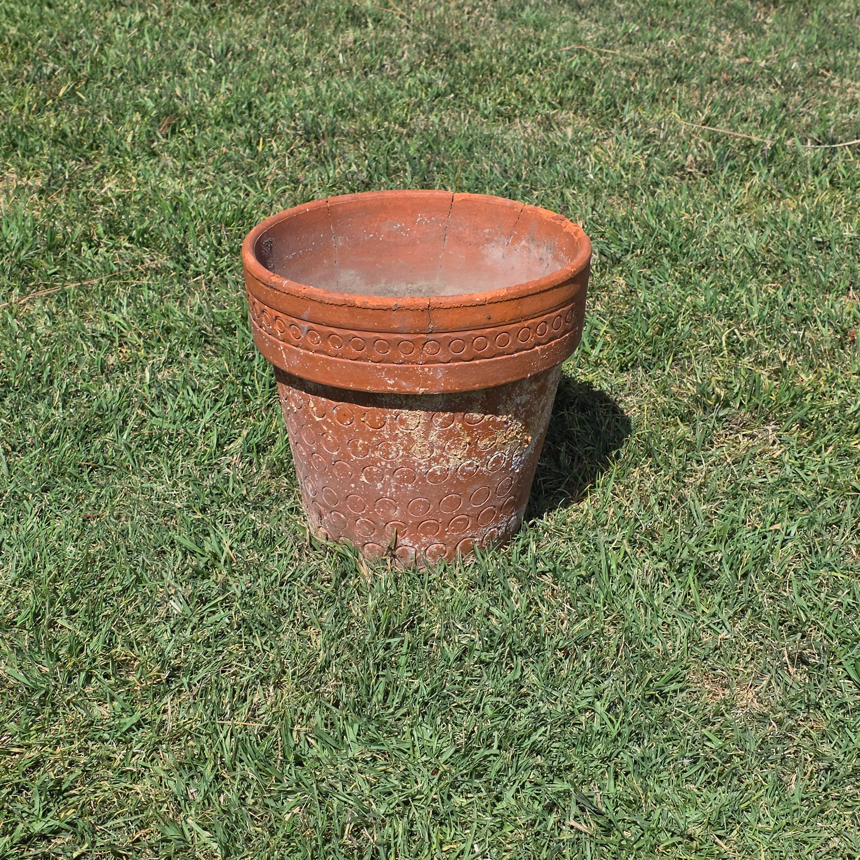 Vintage Terracotta Planter Mid Century Modern Circle Pattern Large 13" Pot Heavy