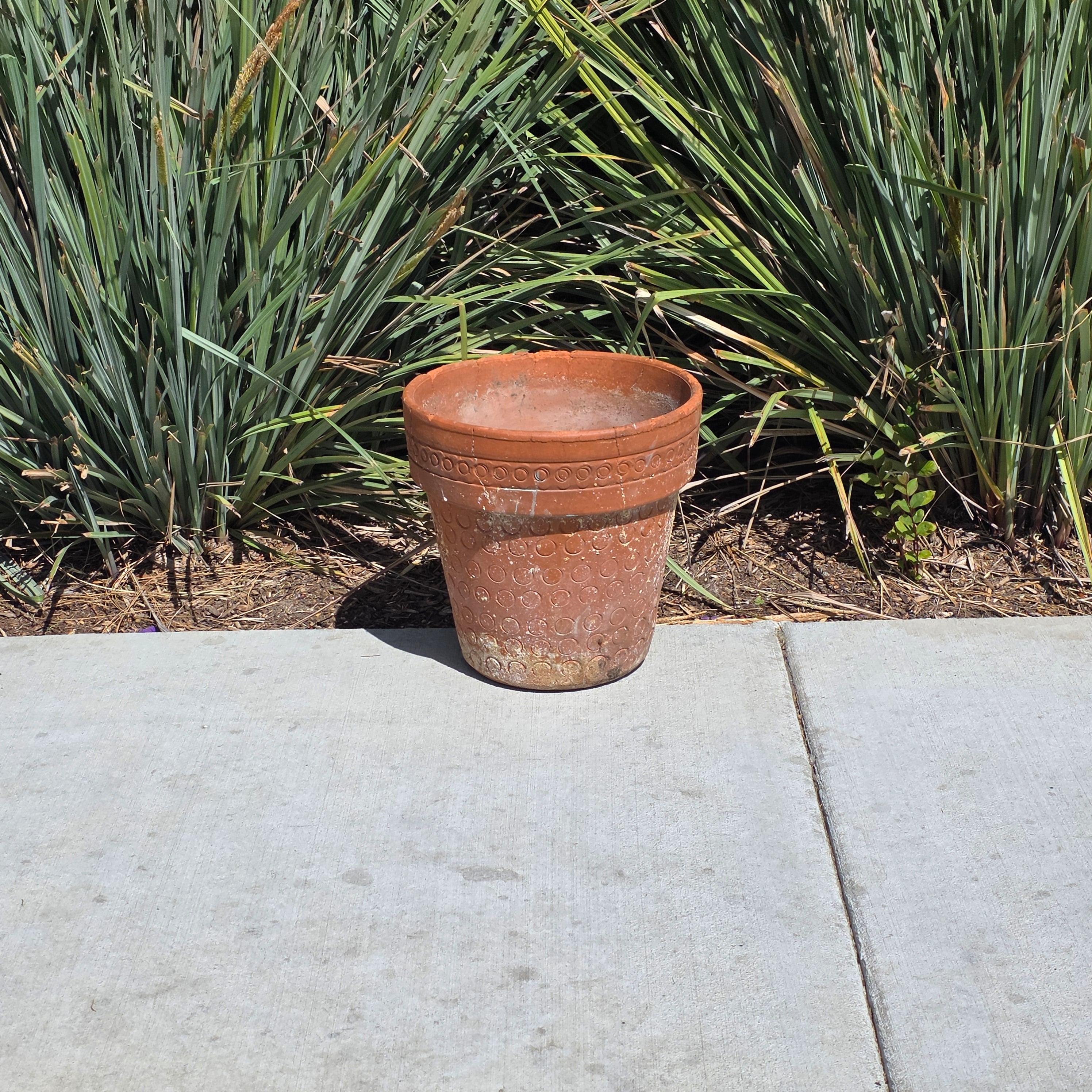 Vintage Terracotta Planter Mid Century Modern Circle Pattern Large 13" Pot Heavy