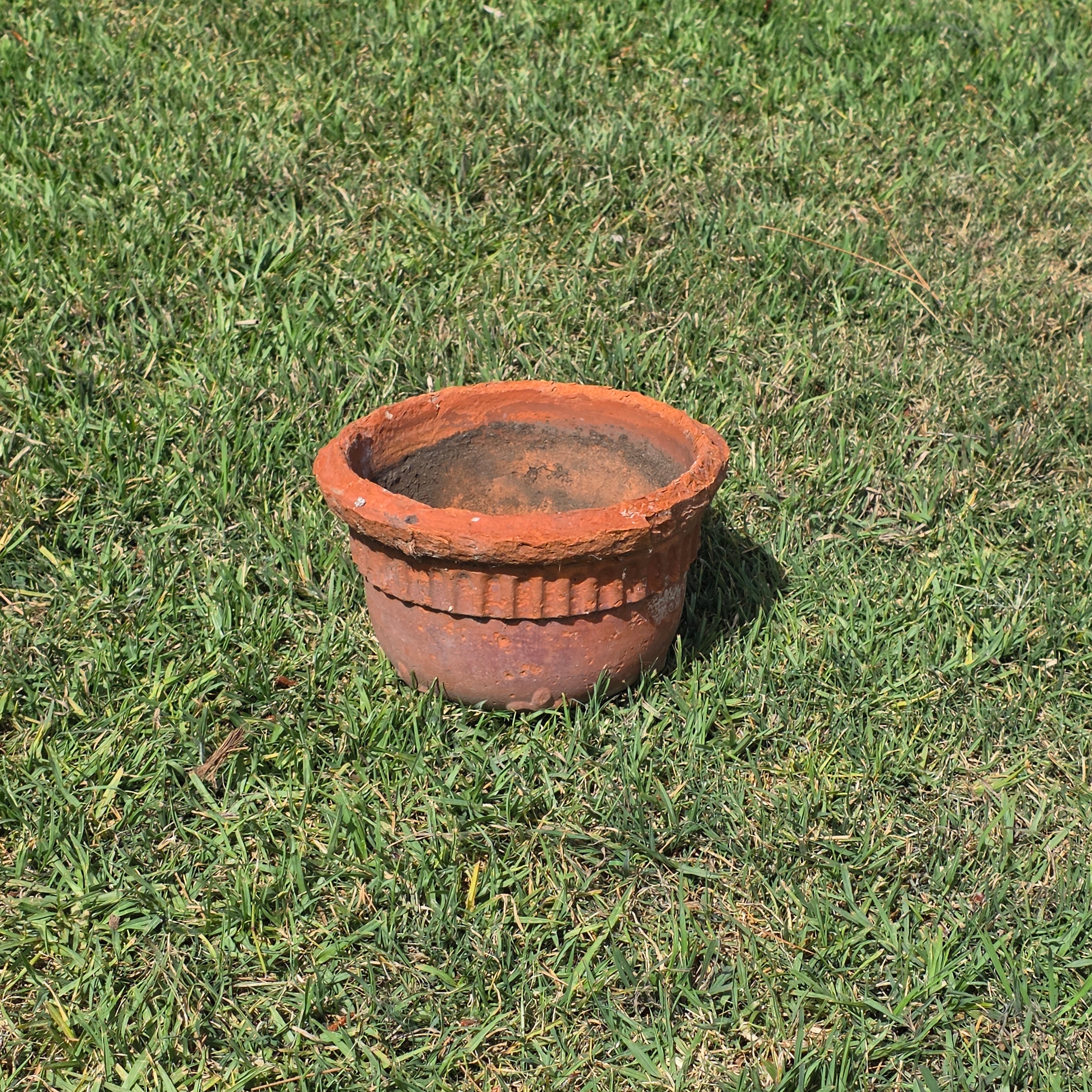 Vintage Terracotta Hanging Planter Fluted Fleur de Lis Relief Aged 10" Garden