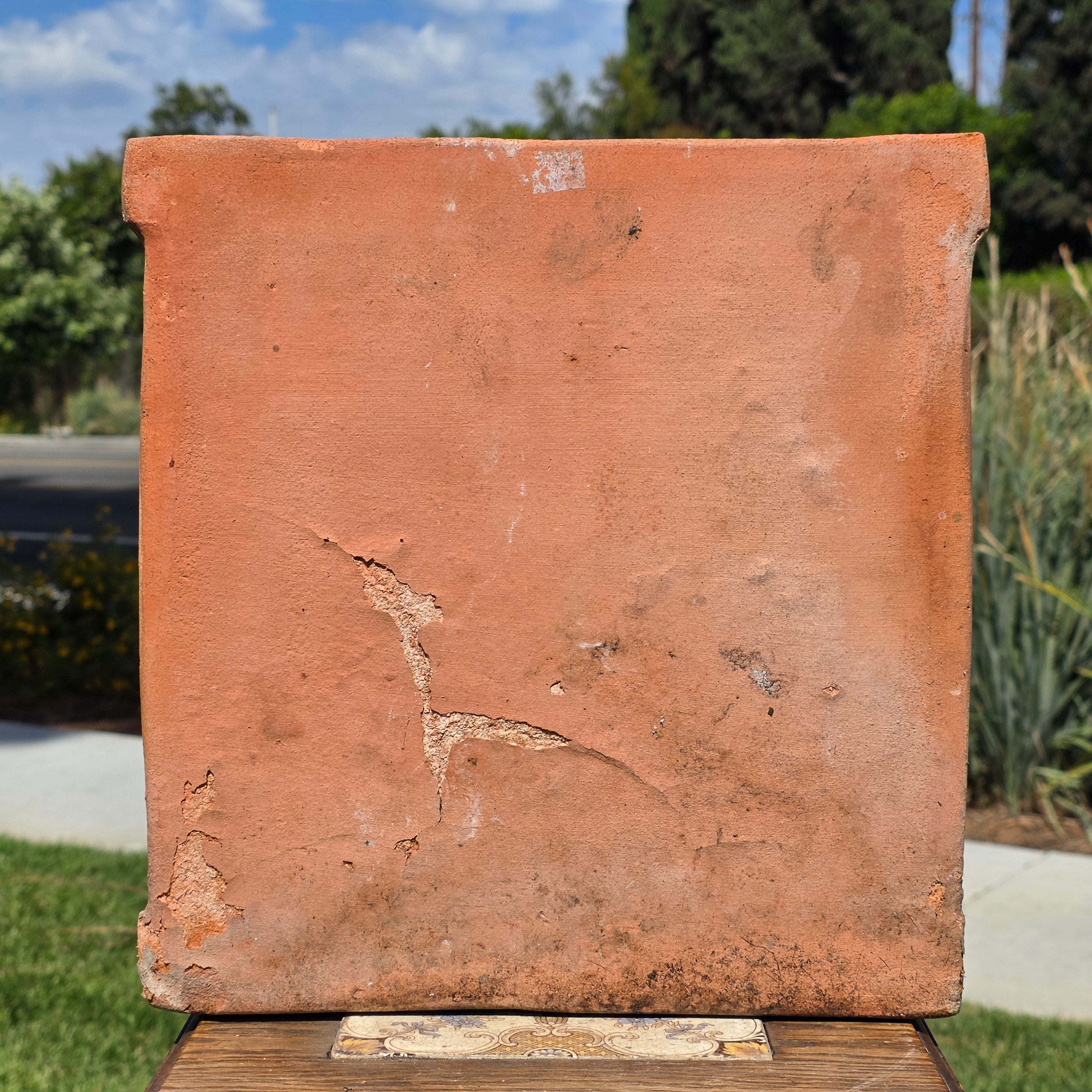 Vintage Terracotta Planter Square Box Pot Handmade Artisan Tooled 12" Heavy 17lb