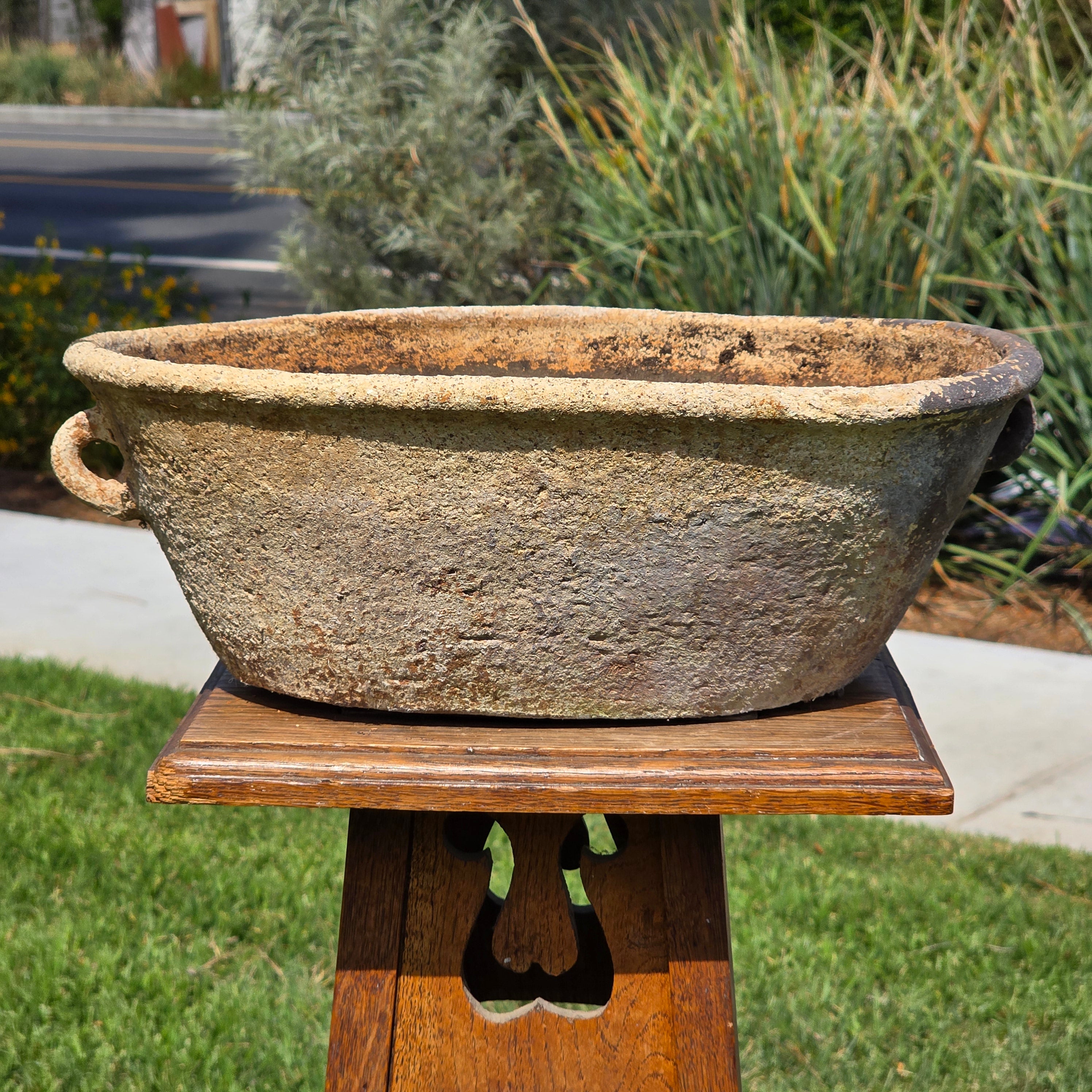 Vintage Primitive Terracotta Planter Oval Bowl Handle Wabi Sabi Organic Pot
