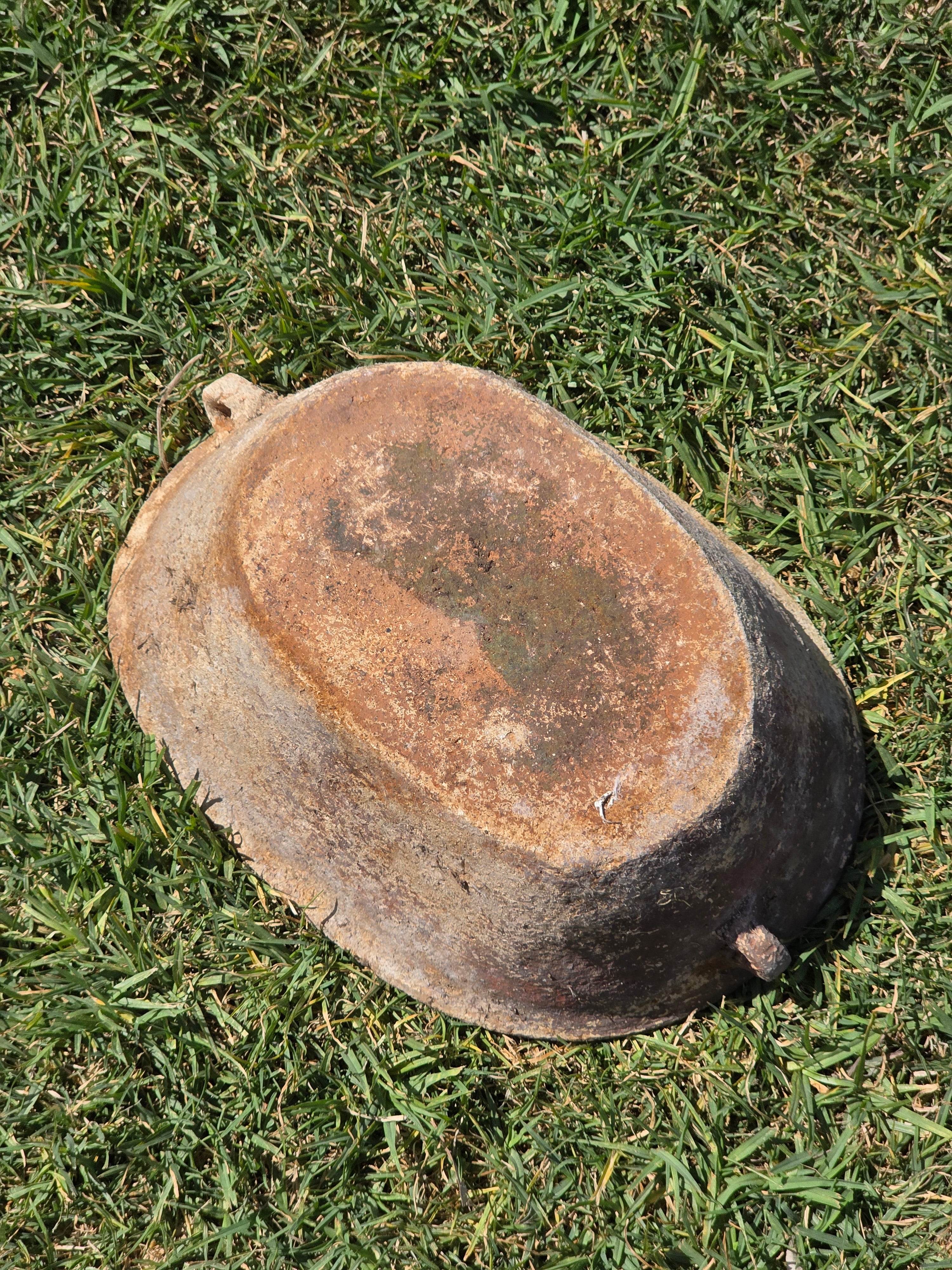 Vintage Primitive Terracotta Planter Oval Bowl Handle Wabi Sabi Organic Pot