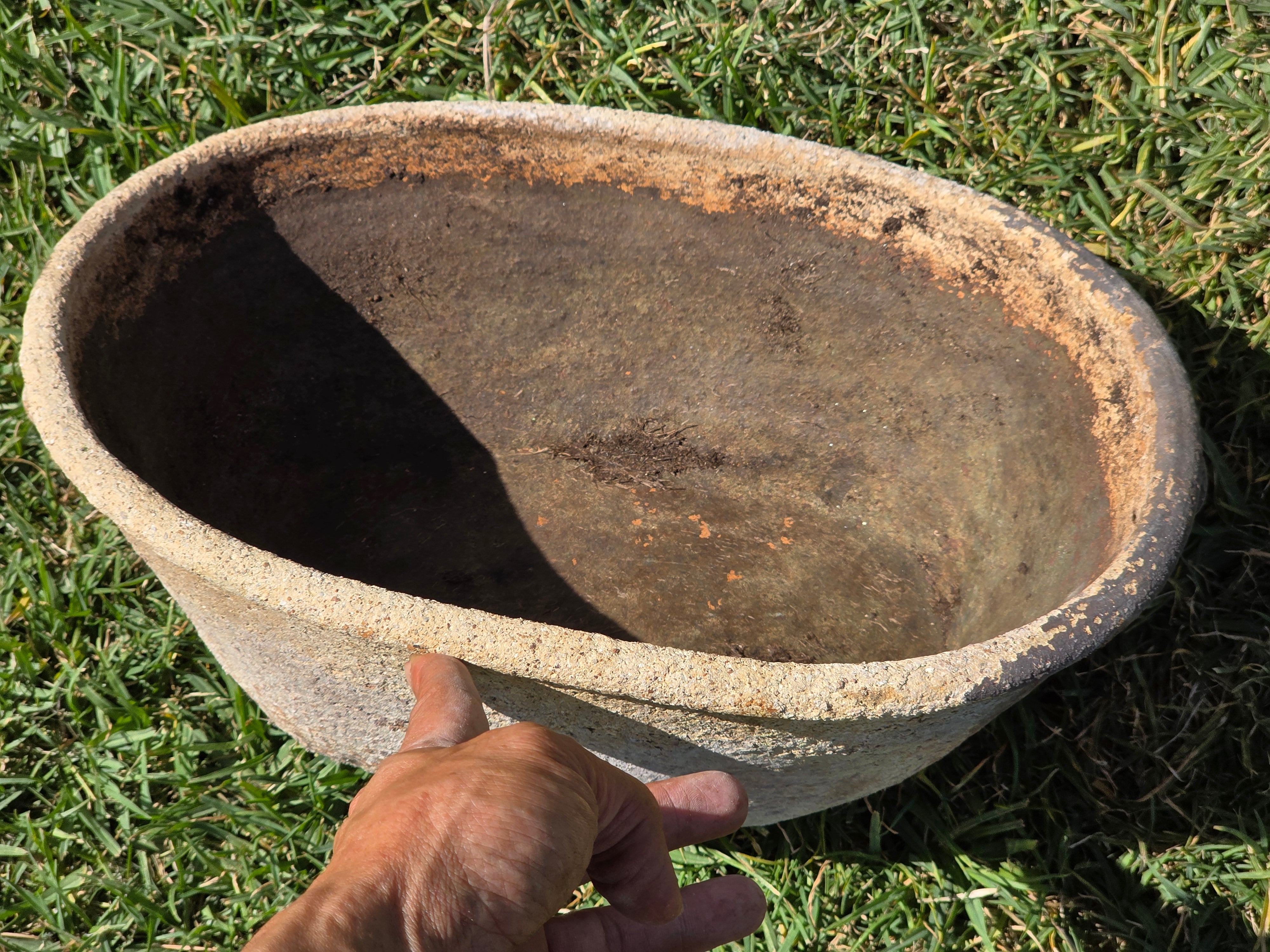 Vintage Primitive Terracotta Planter Oval Bowl Handle Wabi Sabi Organic Pot
