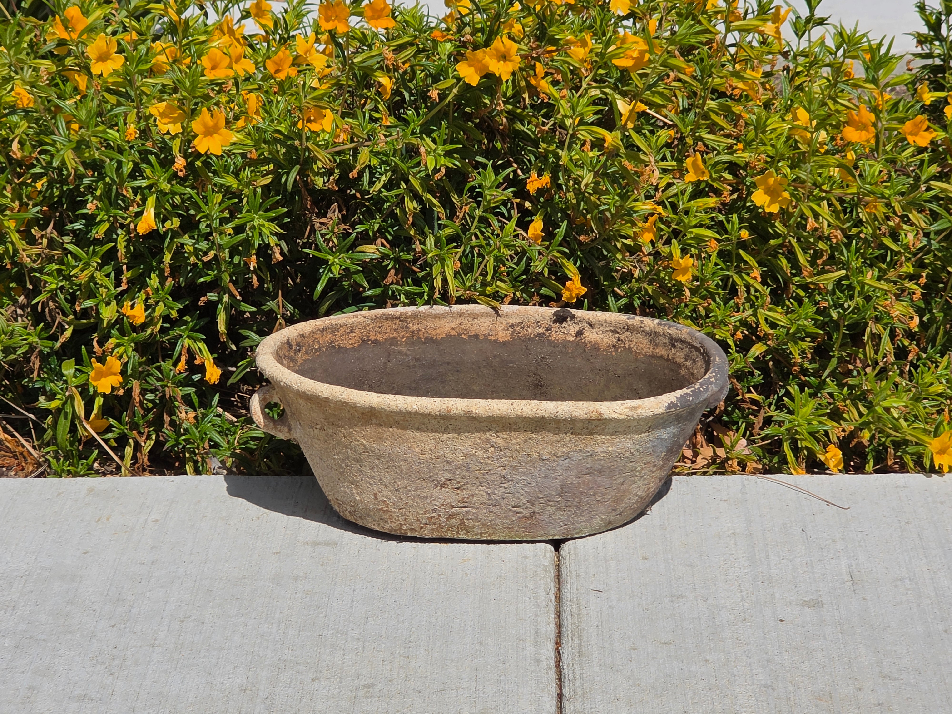 Vintage Primitive Terracotta Planter Oval Bowl Handle Wabi Sabi Organic Pot