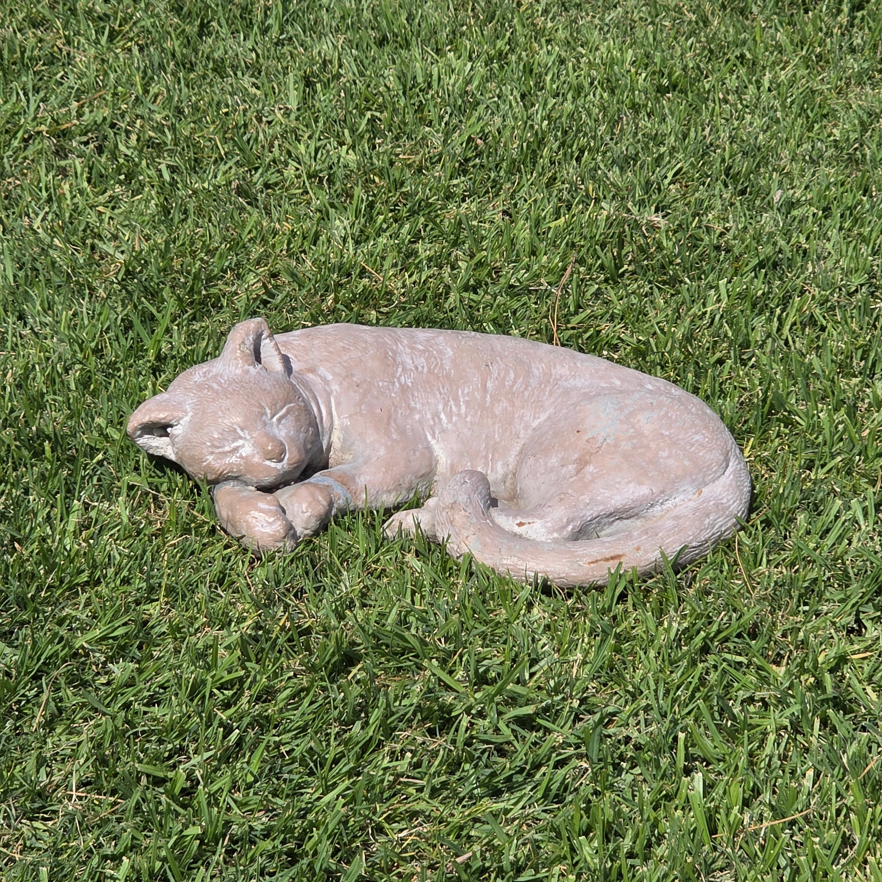 Vintage Sleeping Cat Garden Statue Heavy Concrete Cast Stone Pet Memorial 16"