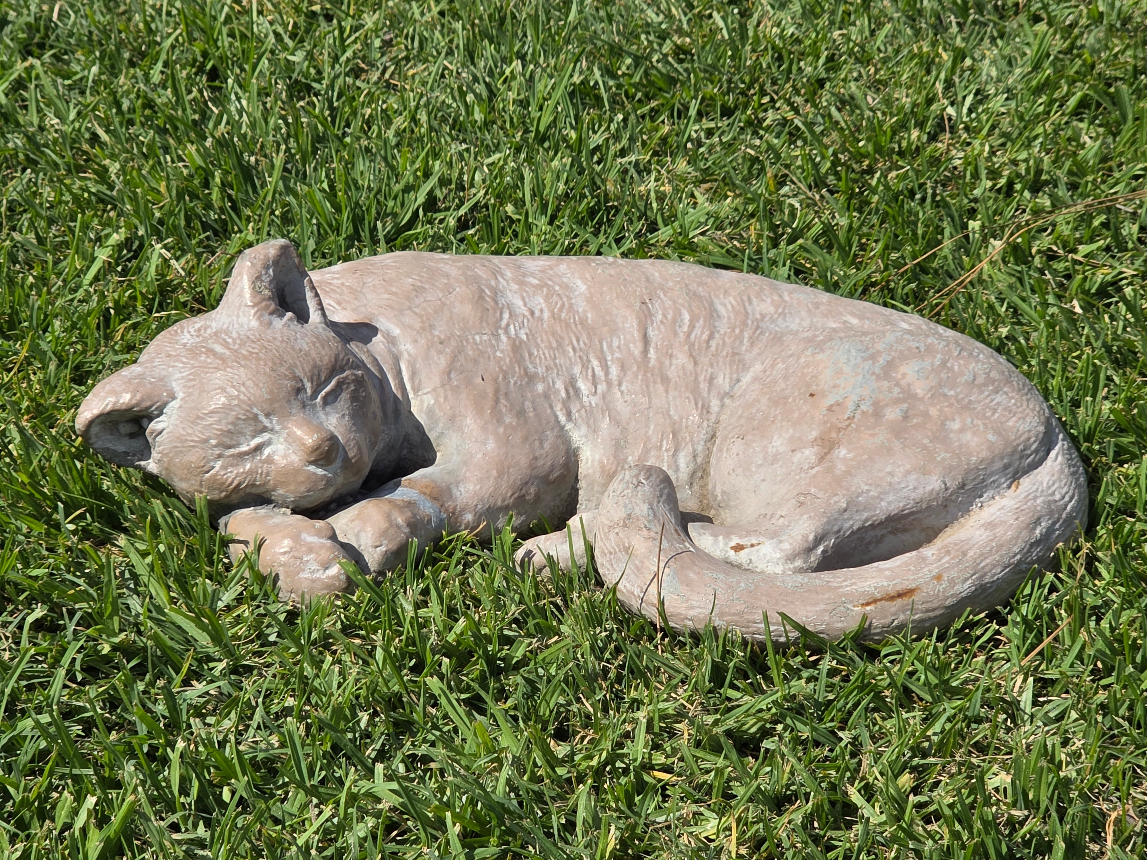 Vintage Sleeping Cat Garden Statue Heavy Concrete Cast Stone Pet Memorial 16"
