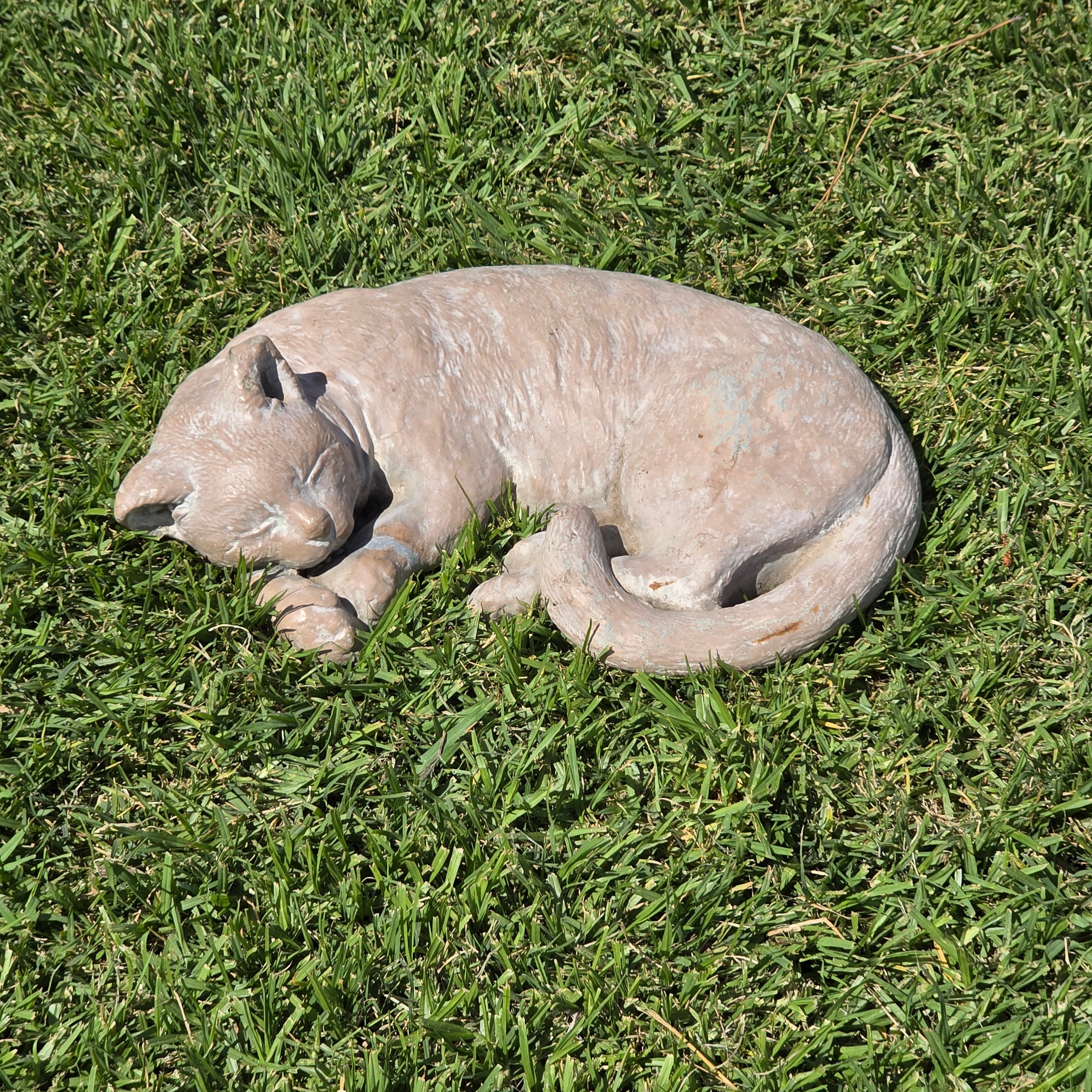 Vintage Sleeping Cat Garden Statue Heavy Concrete Cast Stone Pet Memorial 16"