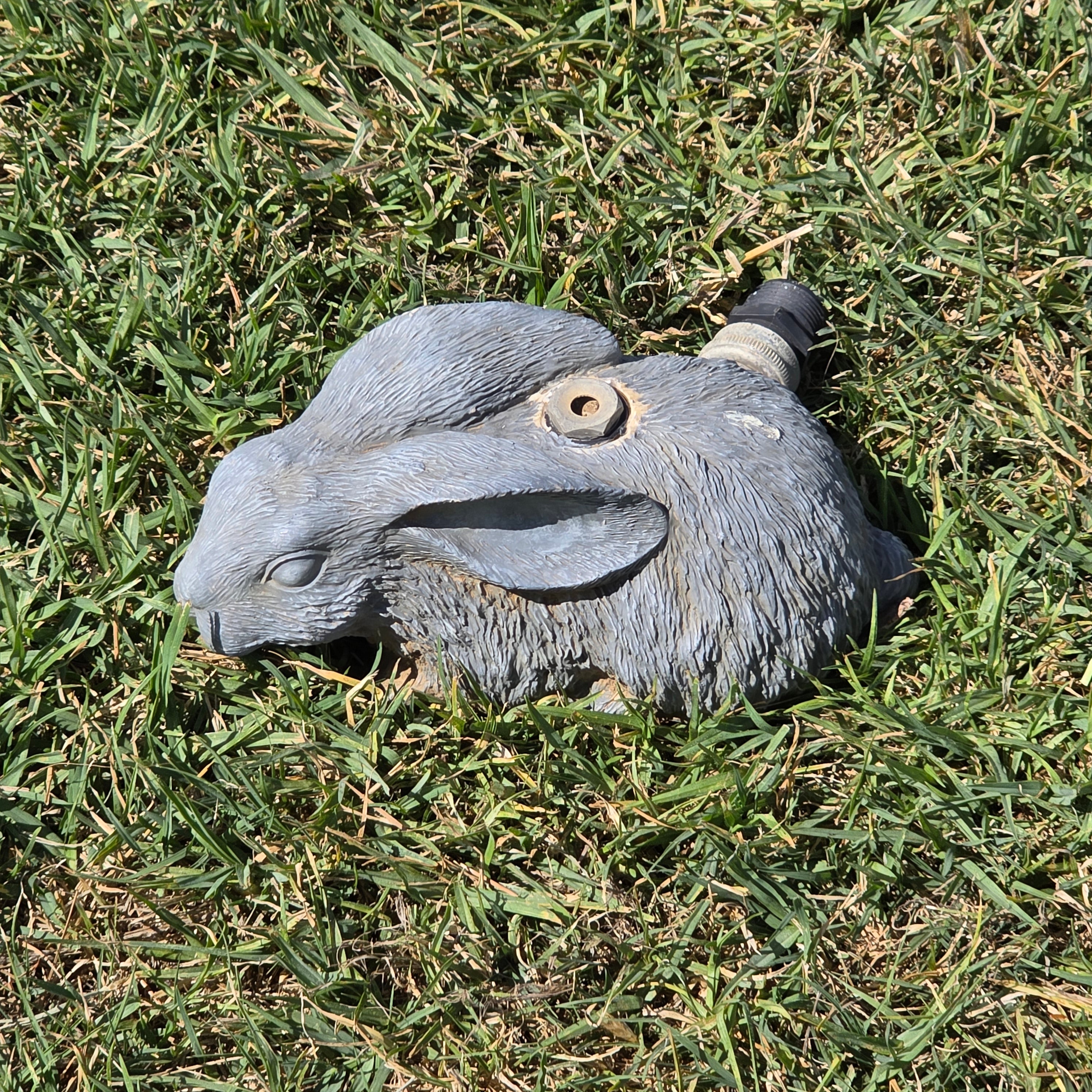 Vintage Rabbit Garden Sprinkler Pale Blue Resin Bunny Fountain Spitter Works