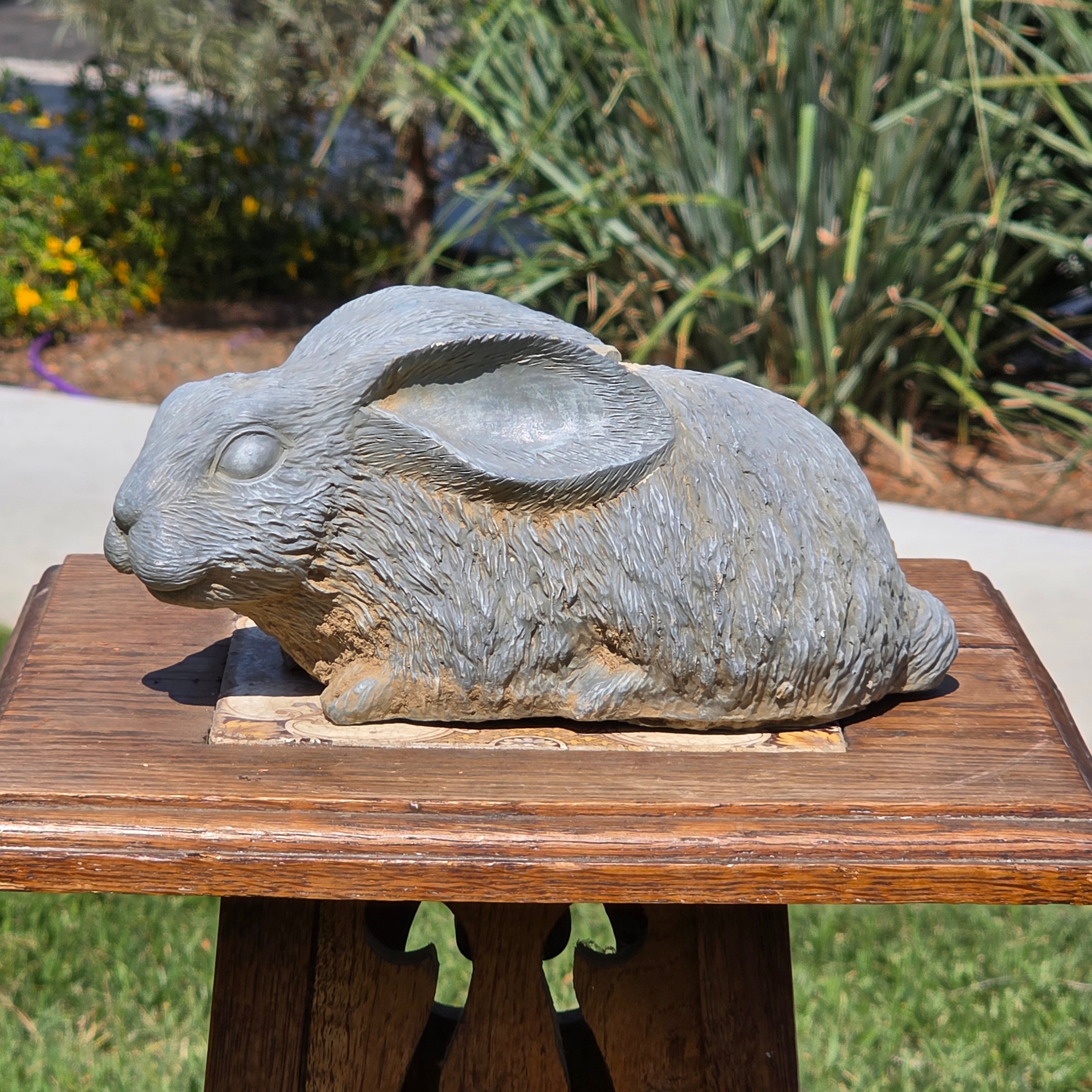 Vintage Rabbit Garden Sprinkler Pale Blue Resin Bunny Fountain Spitter Works