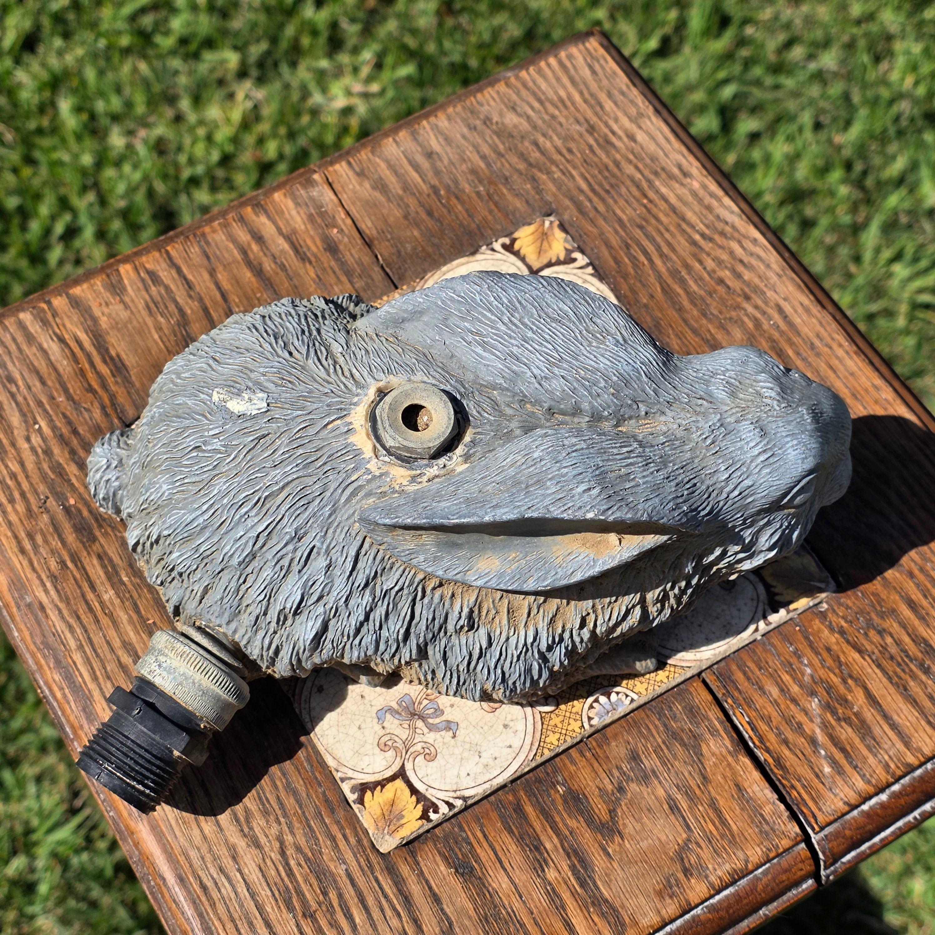 Vintage Rabbit Garden Sprinkler Pale Blue Resin Bunny Fountain Spitter Works
