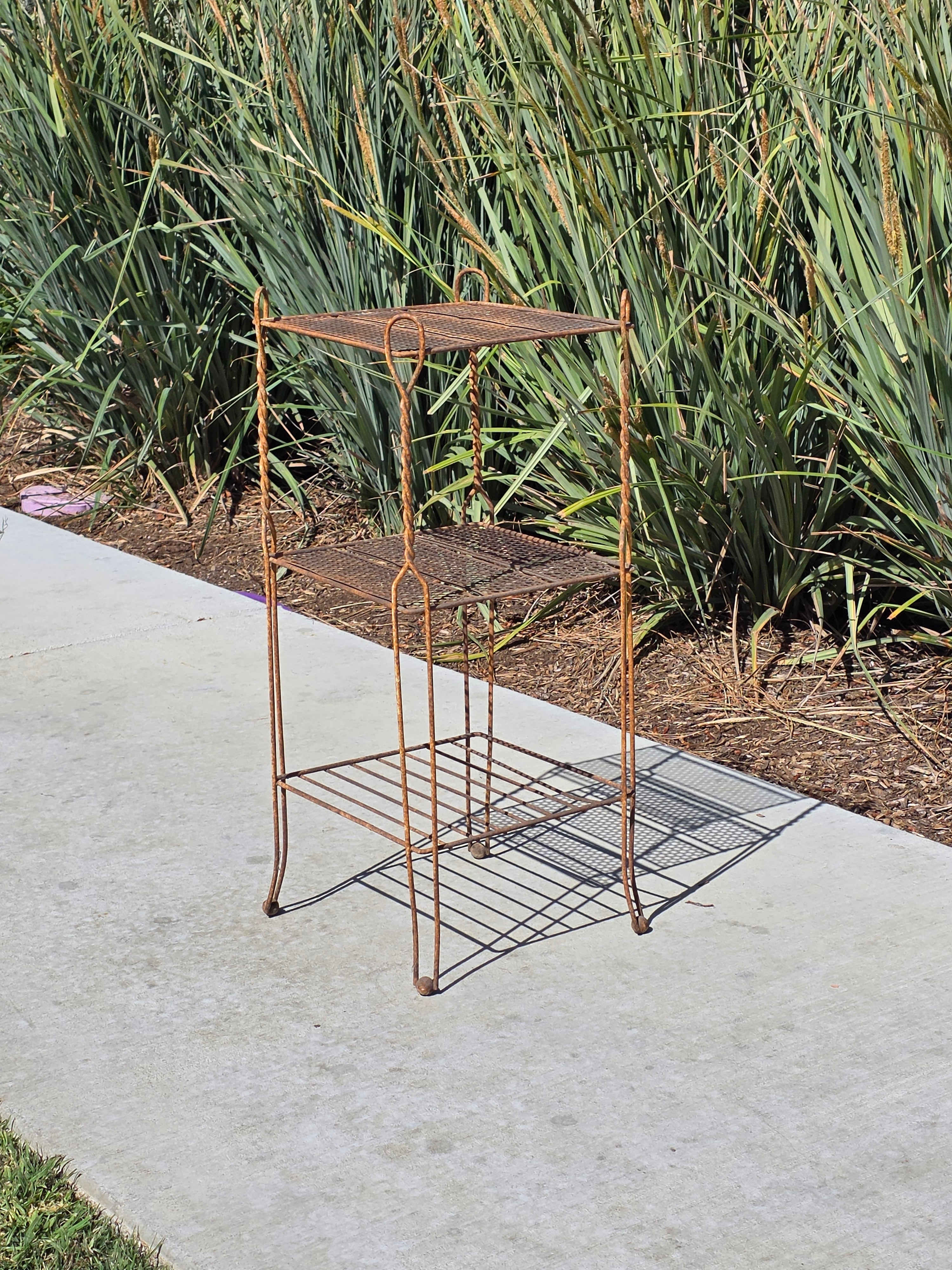 Vintage Wrought Iron Plant Stand 3 Tier Shabby Chic Rusty Shelf French Style