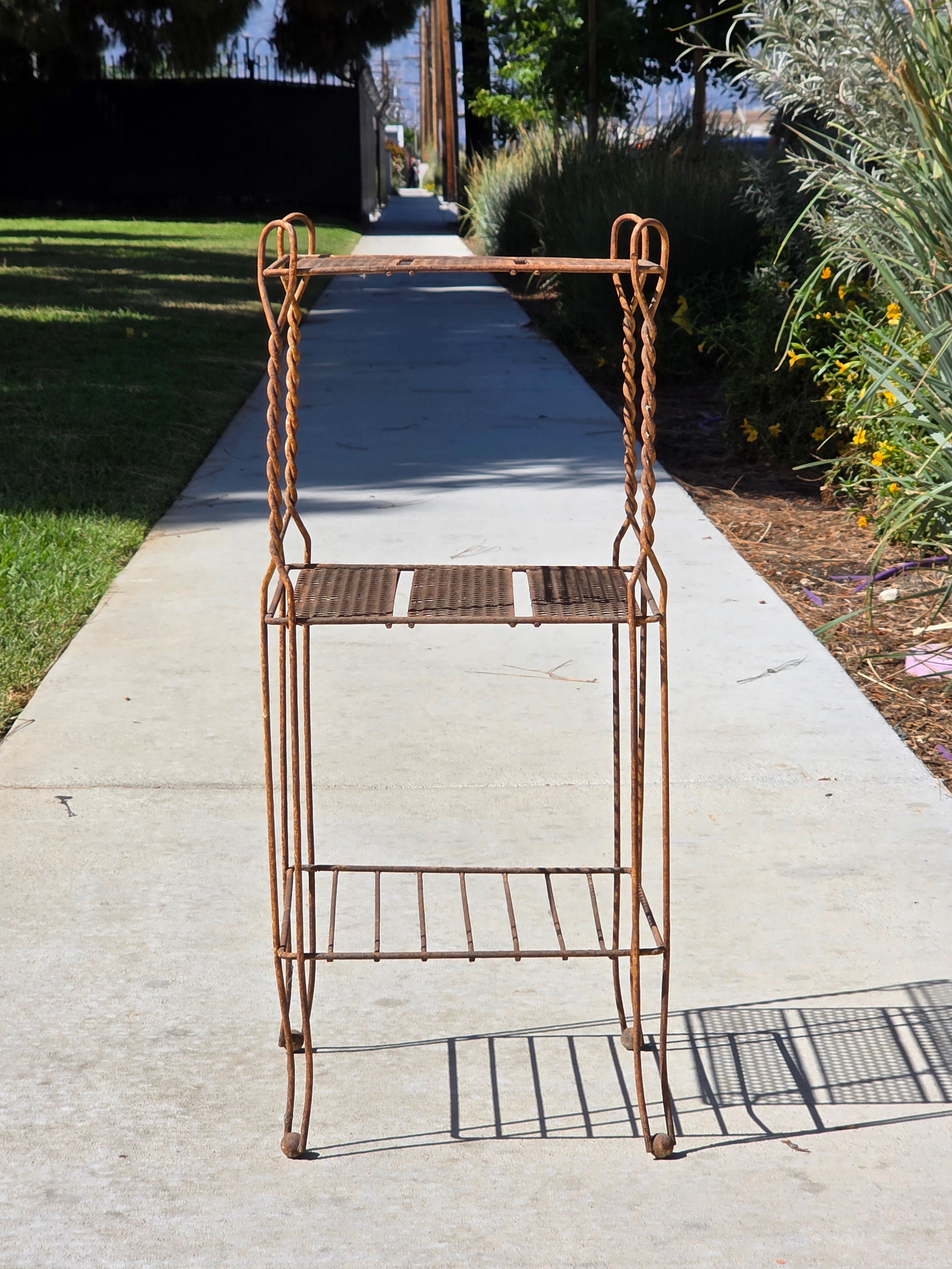Vintage Wrought Iron Plant Stand 3 Tier Shabby Chic Rusty Shelf French Style