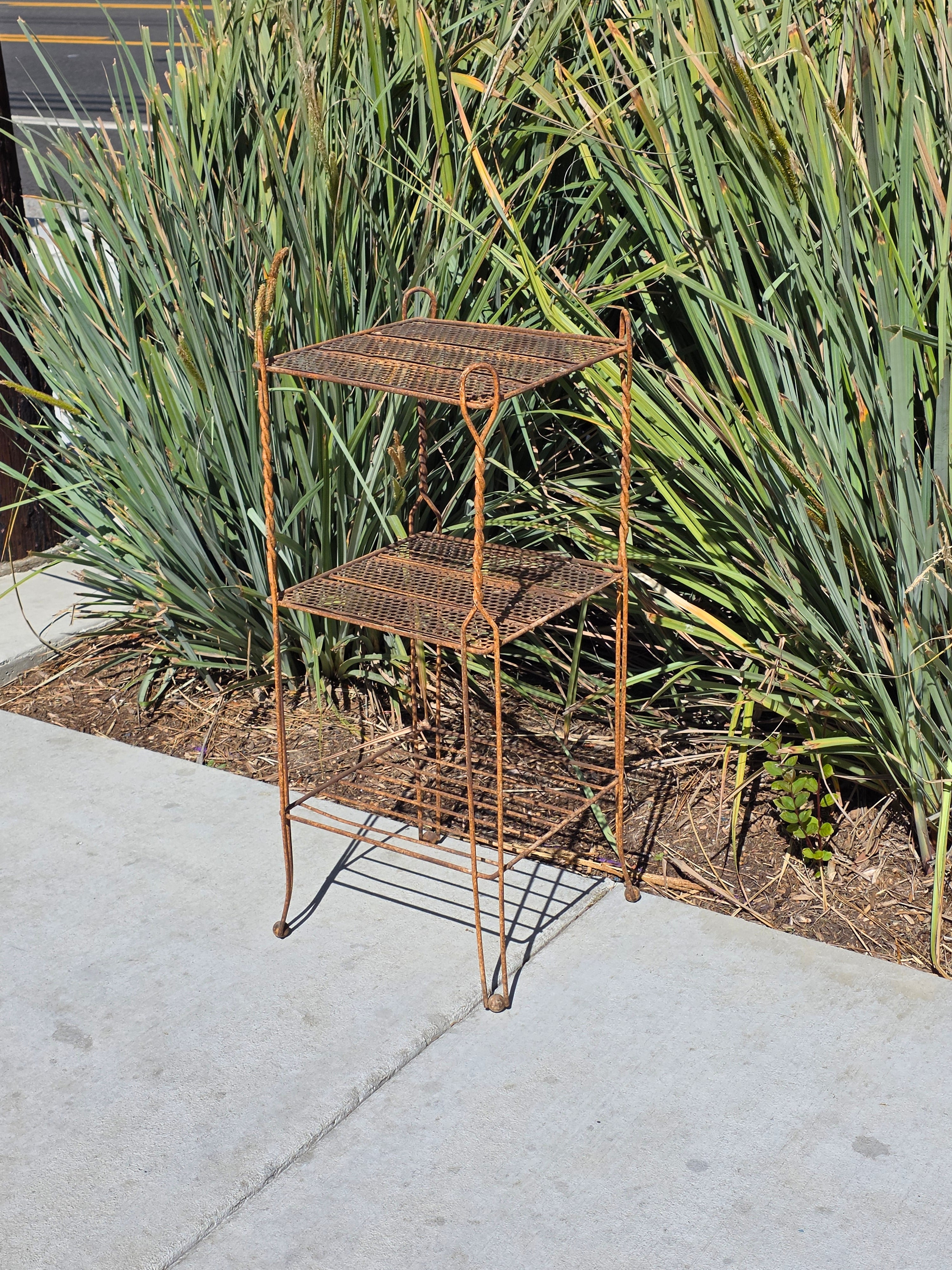 Vintage Wrought Iron Plant Stand 3 Tier Shabby Chic Rusty Shelf French Style
